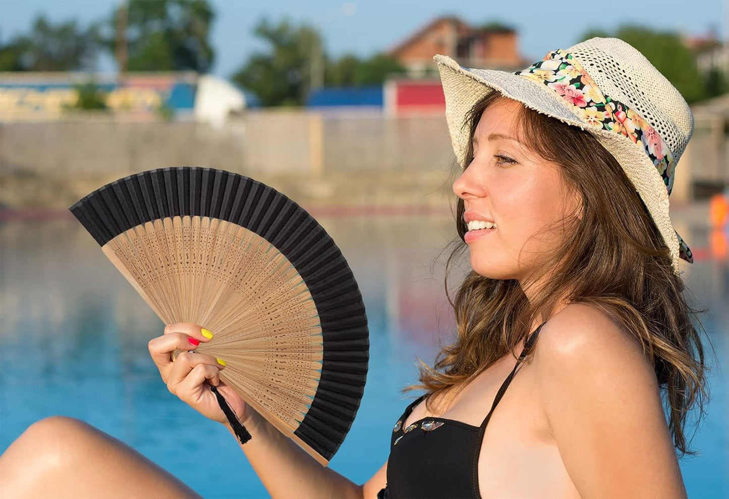 Amajiji Small Folding Hand Fan for Women, Chinese Japanese Vintage Style Bamboo Silk Fans for Party Wedding Dancing Decoration Gift Performance