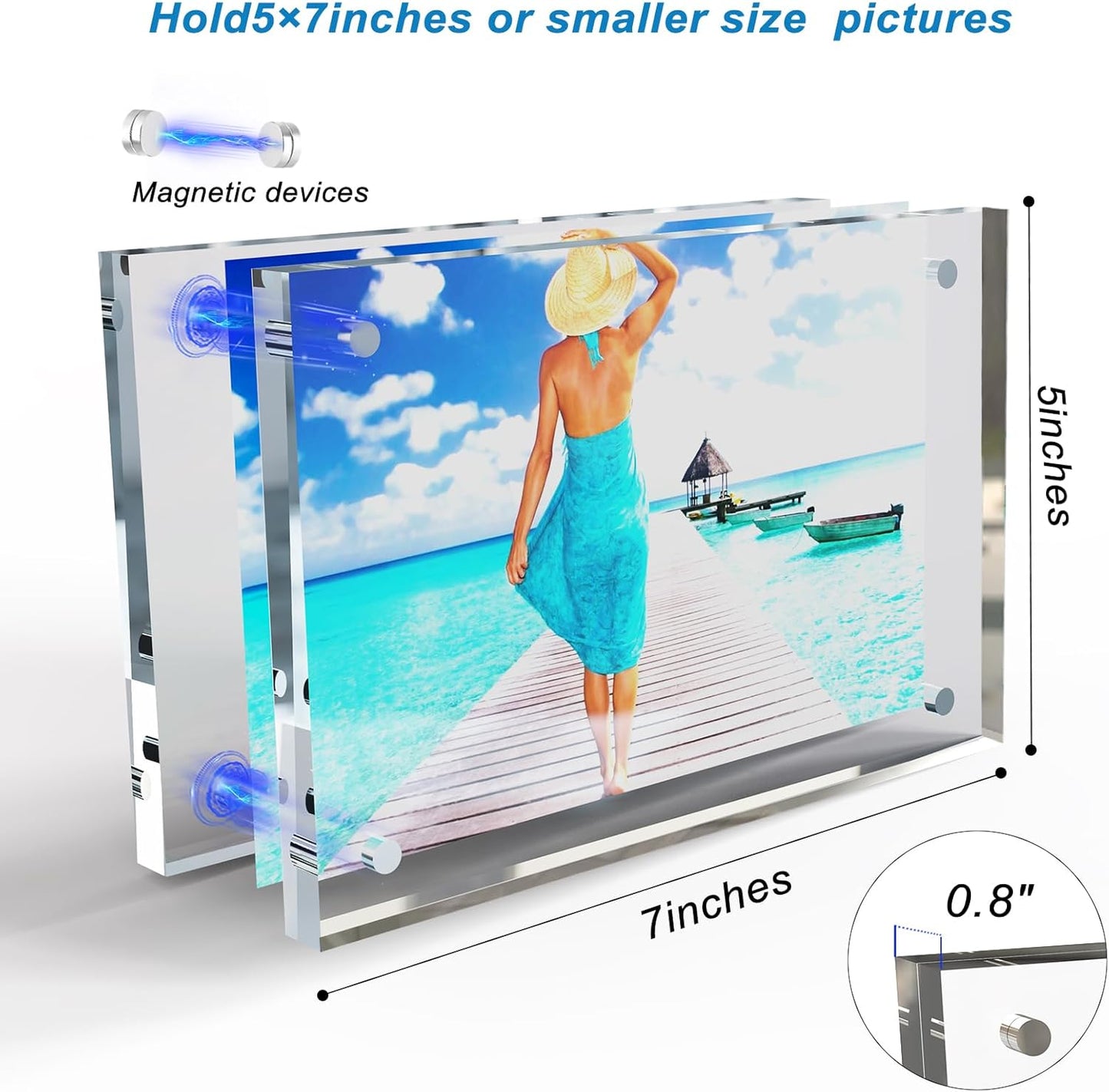 5x7 Inches Acrylic Picture Frames 1 Pack, Double Sided Magnetic Photo Frames,Free Standing on Desk or Table Clear Picture Frames
