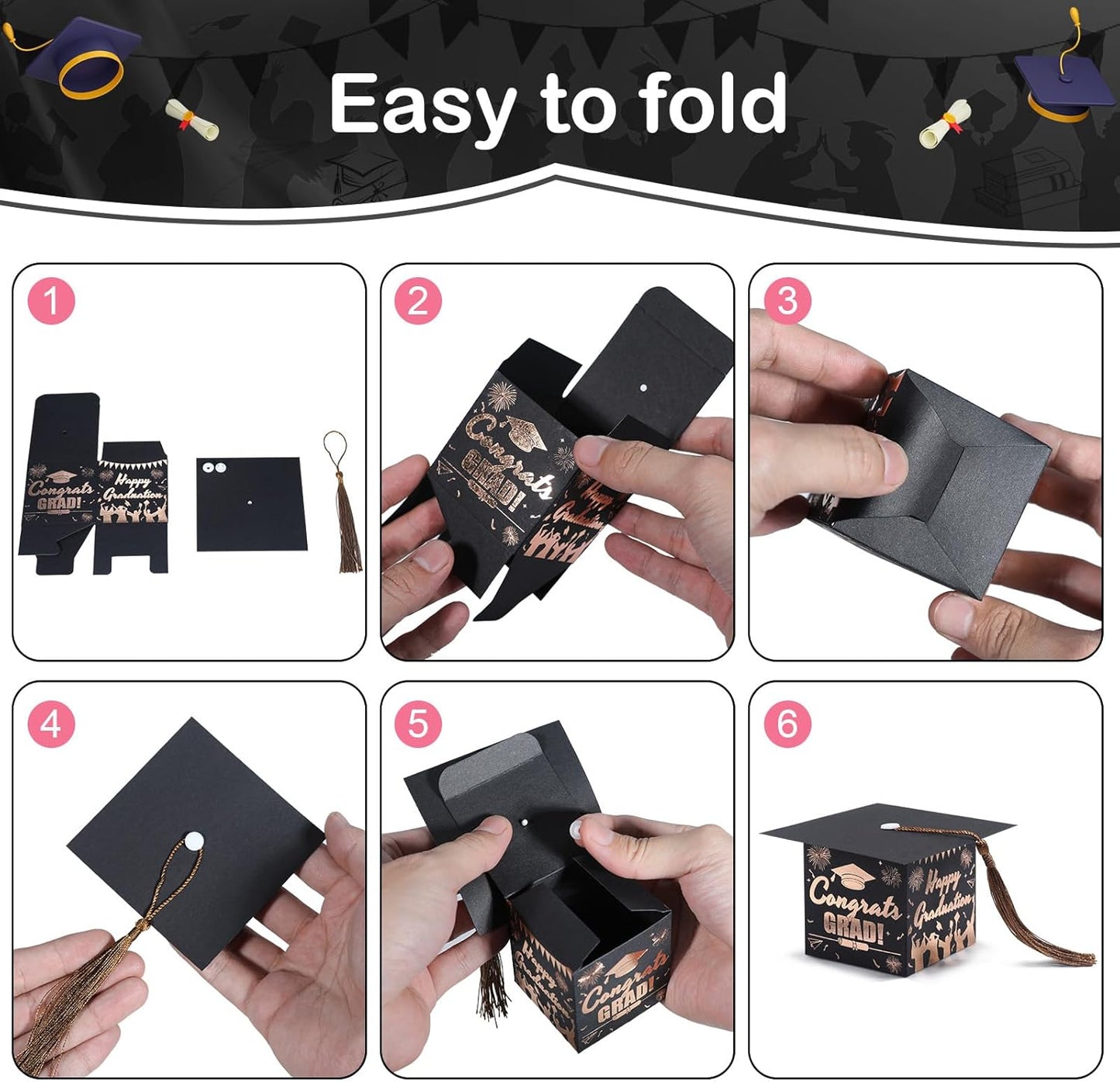 COTOPHER 36 Pack Mini Graduation Cap Gift Boxes with Tassel, Class of 2025 Graduation Candy Boxes Centerpieces for Tables Party Decorations, Small Treat Chocolate Box Graduate Favors Supplies