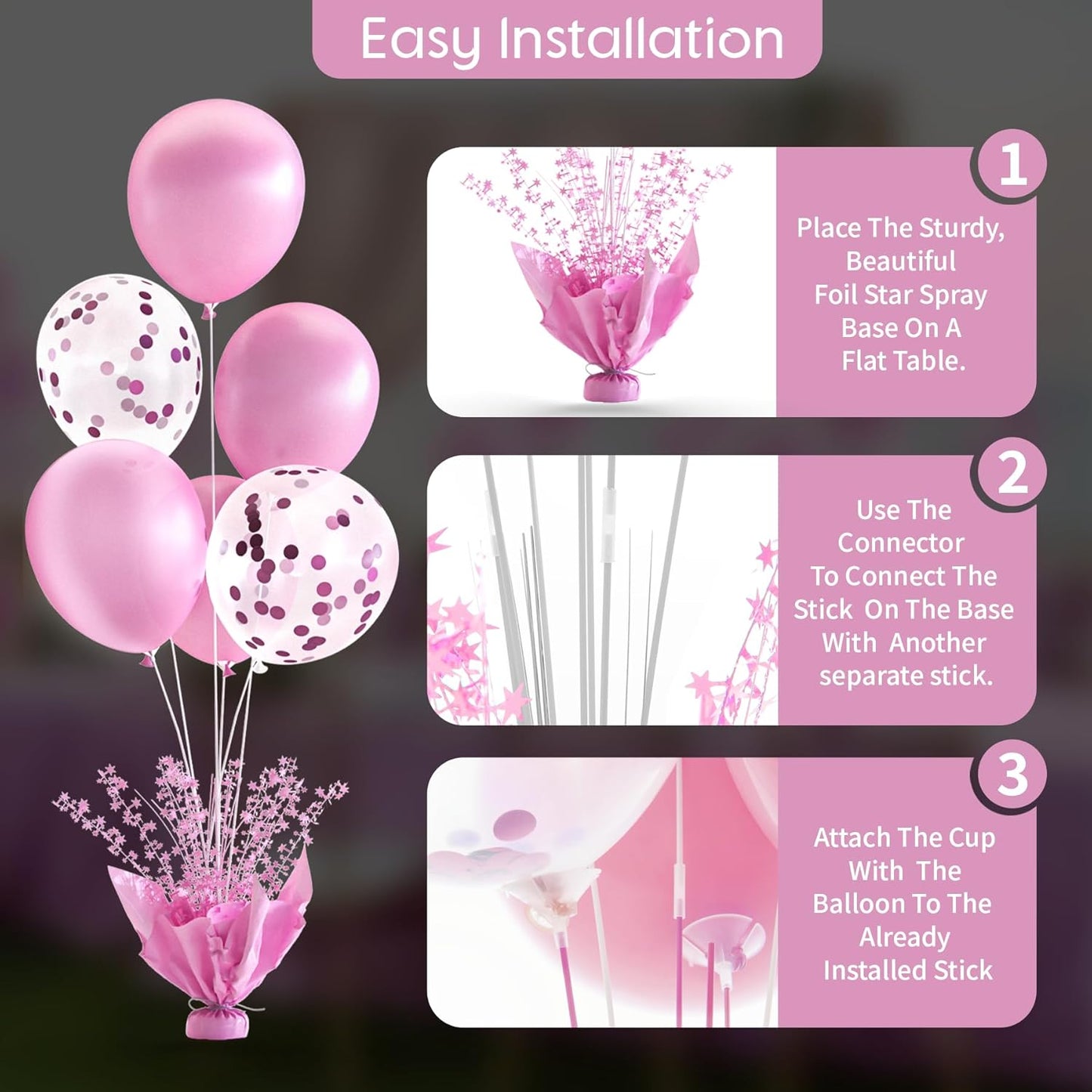 6 Set Pink Balloon Table Centerpieces for Birthday Parties, Balloon Stand Kit with Pink Balloons for Table Decoration