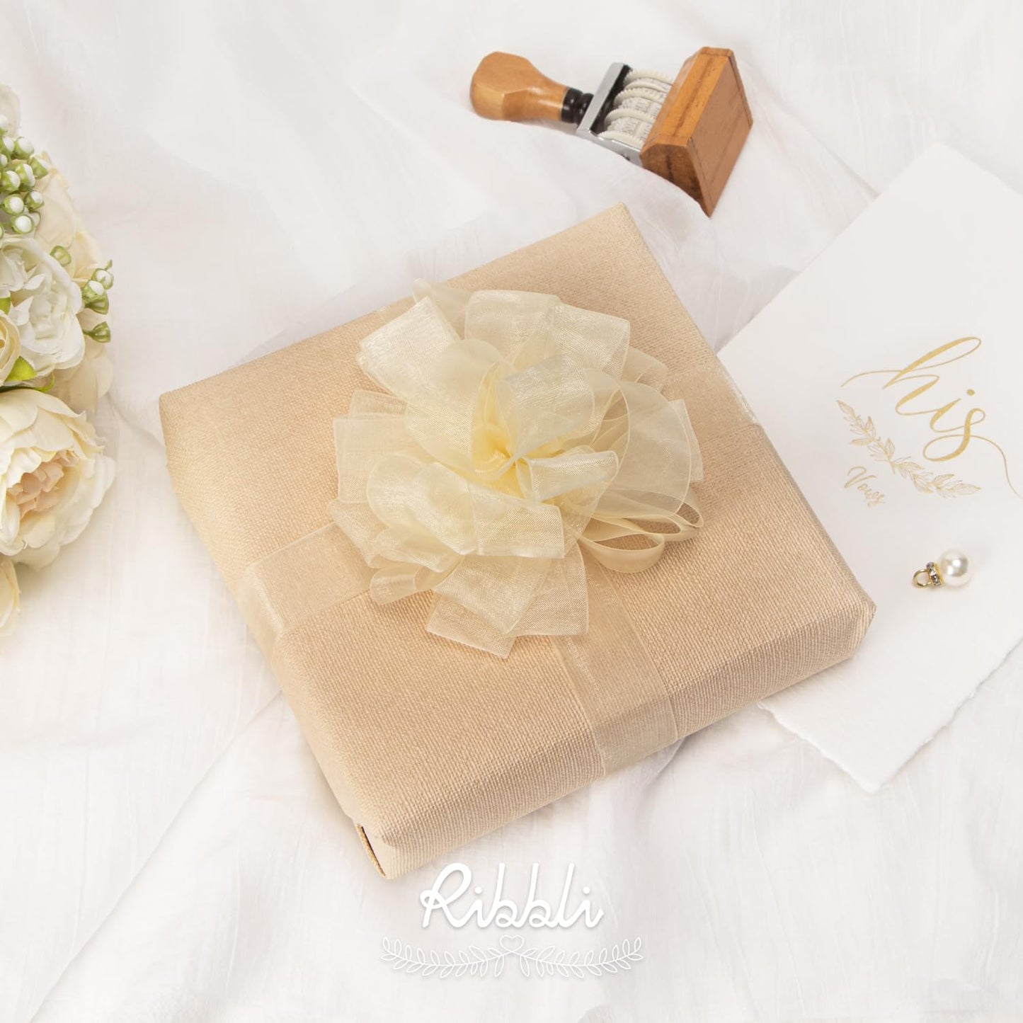 Ribbli Cream Organza Ribbon,1 Inches x Continuous 50 Yard, Cream Sheer Ribbon for Gift Wrapping,Cookie Wrapping,Wedding Decoration,All Crafting and Sewing