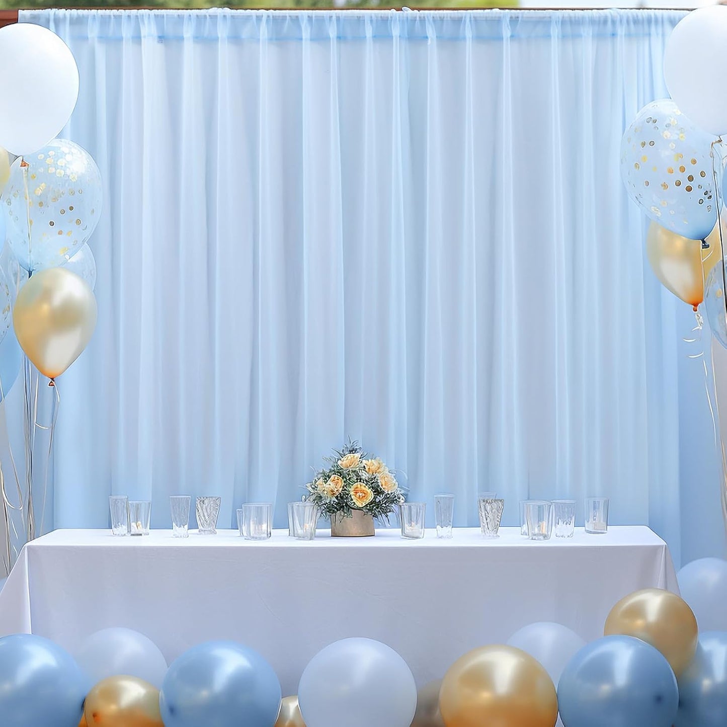 10x10 Blue Tulle Backdrop Curtains for Parties, Sheer Backdrop Curtain Wedding Photo Background Drapes for Baby Shower Photography Birthday Party