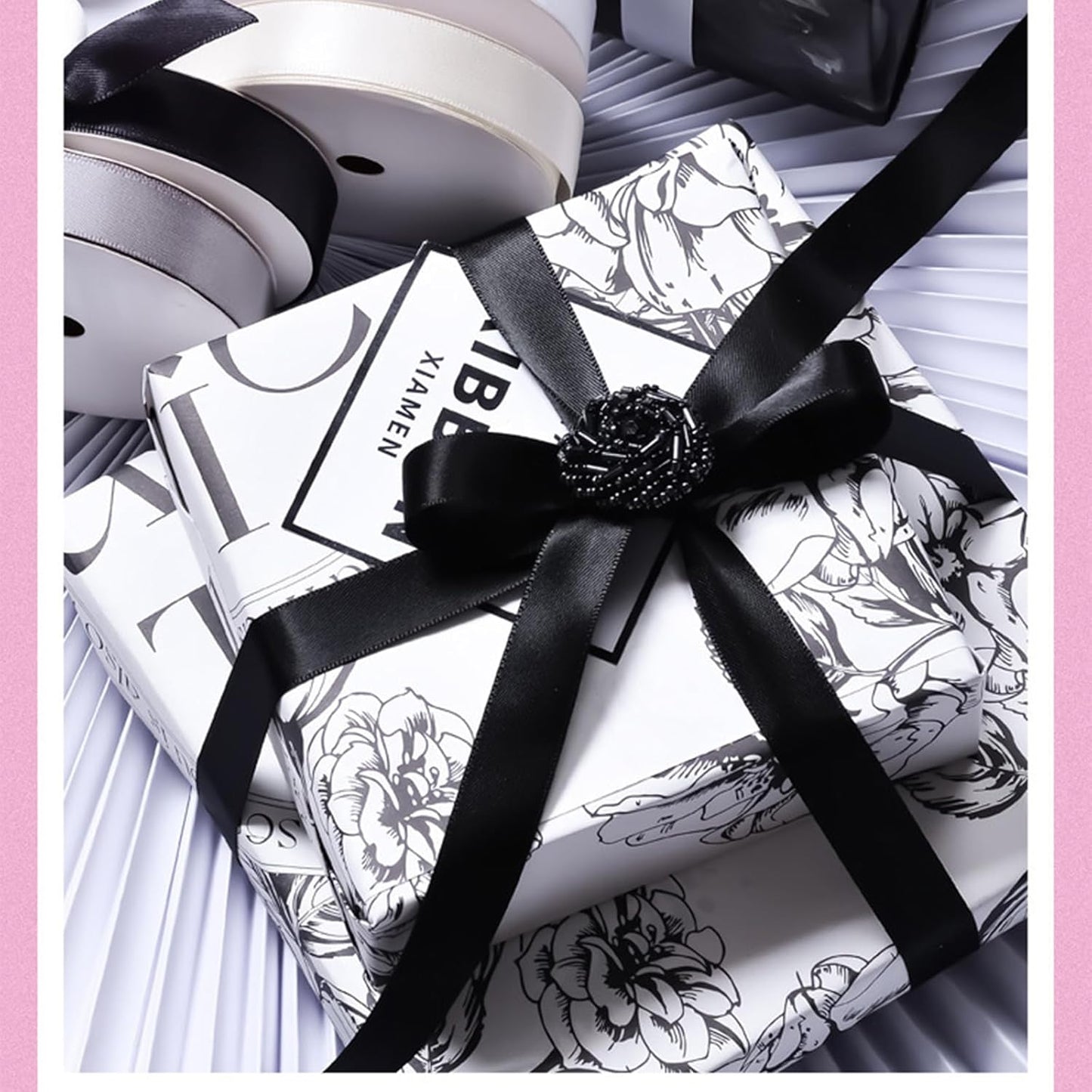 5/8" x 50 Yards Black Satin Ribbon Single Faced Fabric Ribbons for Gift Wrapping, Crafting, Bows Making, Sewing, Wedding, Home Decor