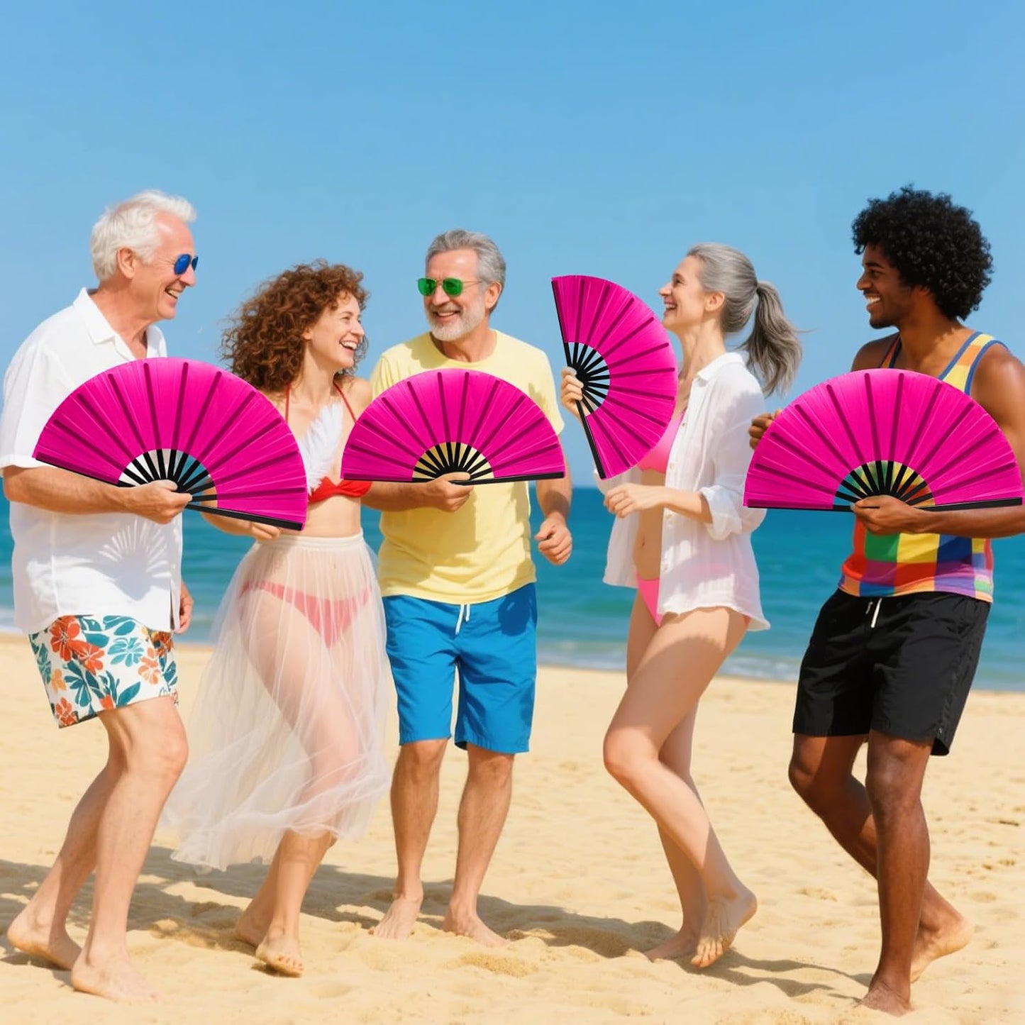 13inch Large Rave Fan Popping Clacking Fans for Line Dancing,Hand Fans for Women Foldable,Boots on The Ground Fan,Portable for Outdoor,Wedding,Party,Decoration (10pcs Pink)