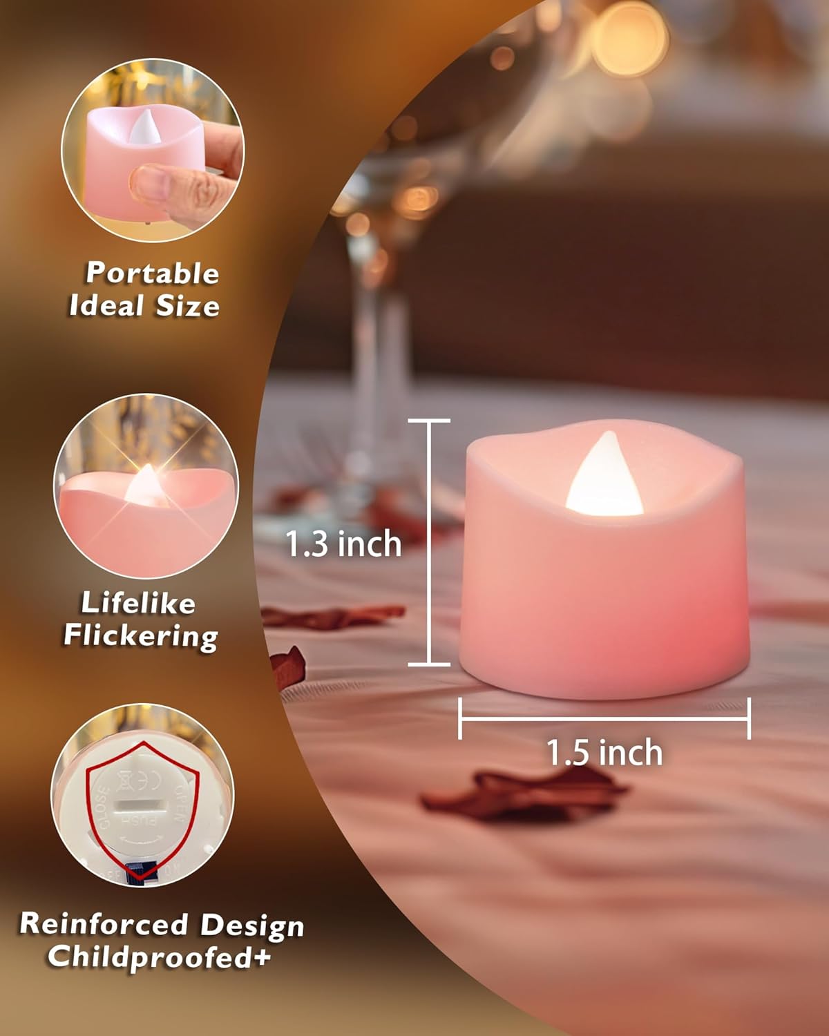 Homemory Pink Tea Lights Candles Battery Operated, 200+Hour Flameless Flickering Fake Electric LED Colored Tealights Candles for Romantic Wedding Decor, Baby Showers, Proposal, Valentine's, 24-Pack