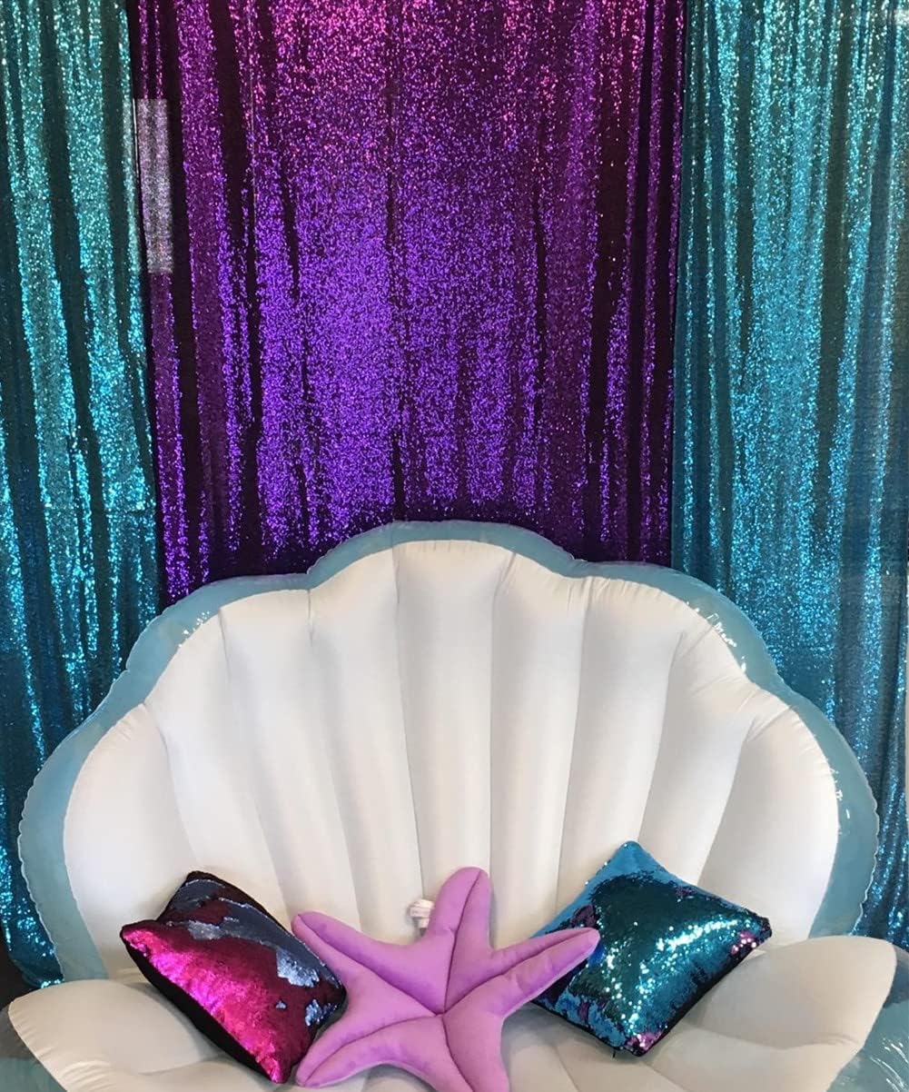 Poise3EHome 2ft x 8ft Teal Sequin Backdrop Curtains 2 Panels for Photography Party Decoration, Teal