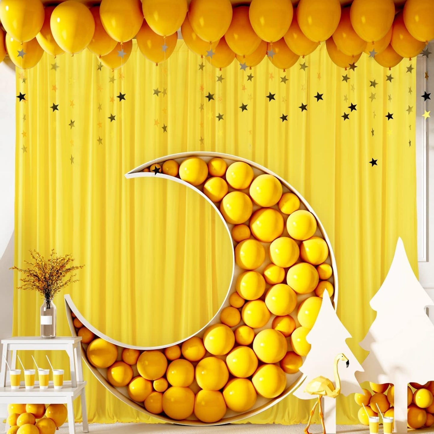 AK TRADING CO. 10 feet x 10 feet Polyester Backdrop Drapes Curtains Panels with Rod Pockets - Wedding Ceremony Party Home Window Decorations - Lemon Yellow