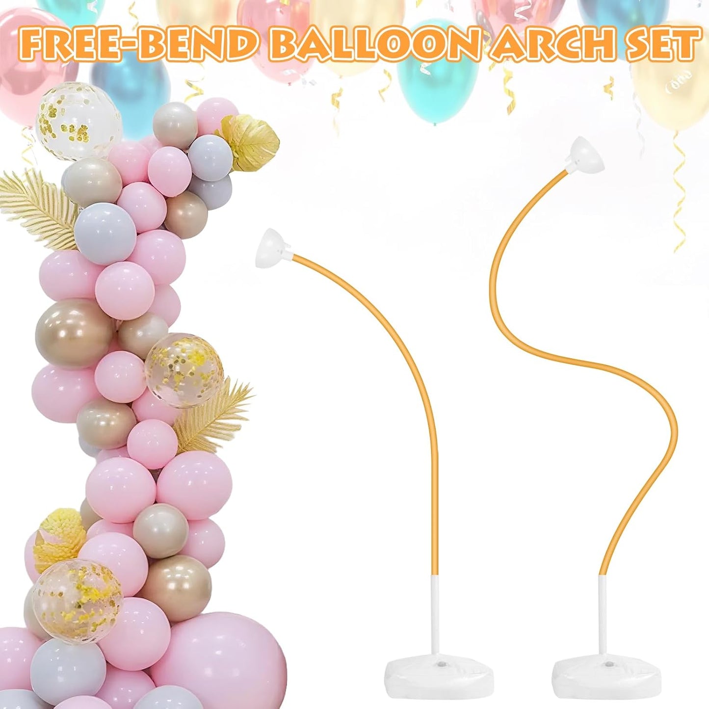 Balloon Arch Stand Kit 8.2ft and 5ft, Heavy Duty Base with Water Filling Bag, Bendable Half Arch Balloon Gold Frame - Suitable for Birthdays, Holiday Decorations and Other Indoor and Outdoor Parties.