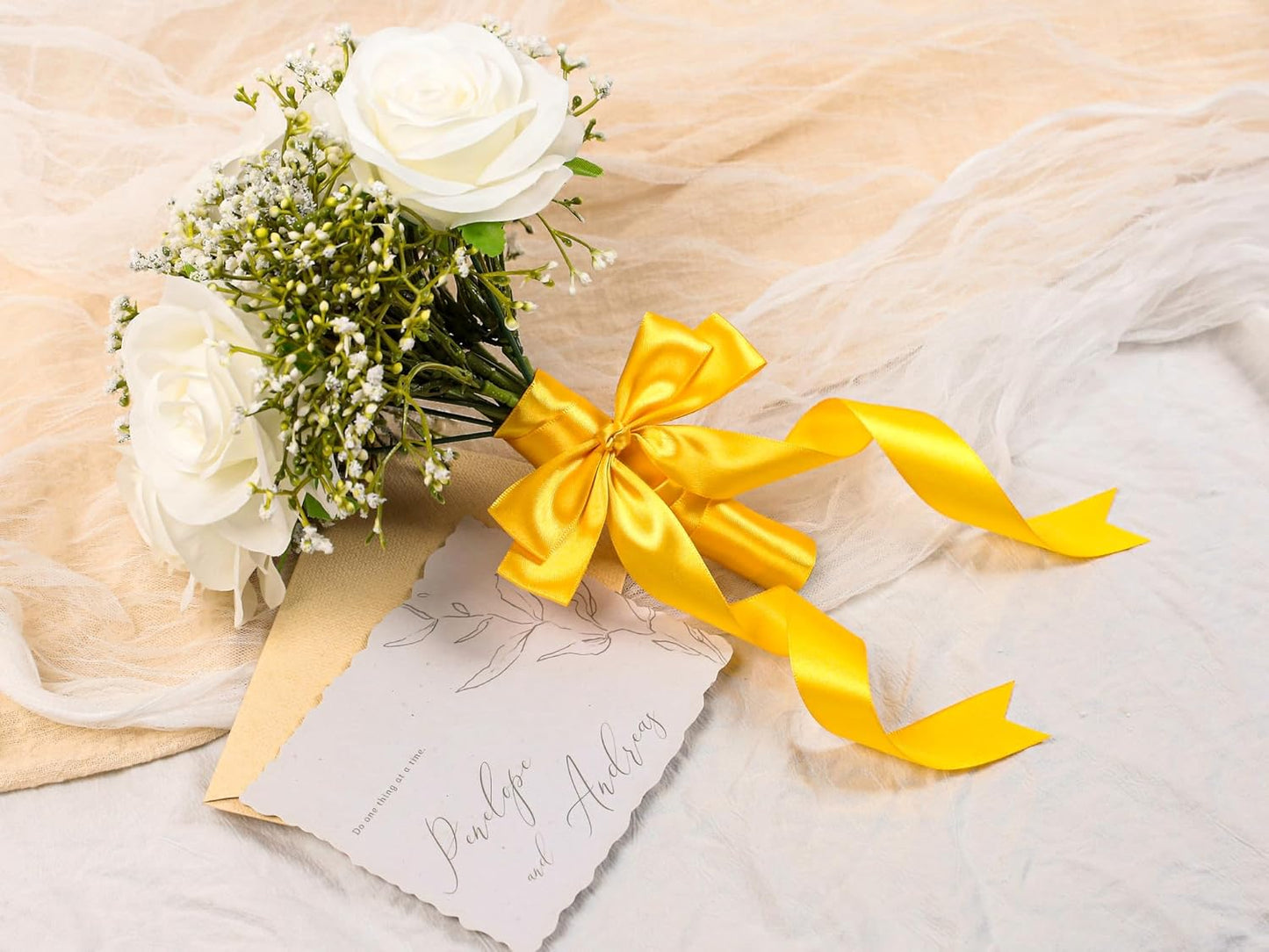 Yellow Satin Ribbon 1 inch X Continuous 100 Yards, Single Face Polyester Ribbon Perfect for Gift Wrapping, Flower Bouquet, Wedding Decor, Crafts, Bow Making, Sewing and More