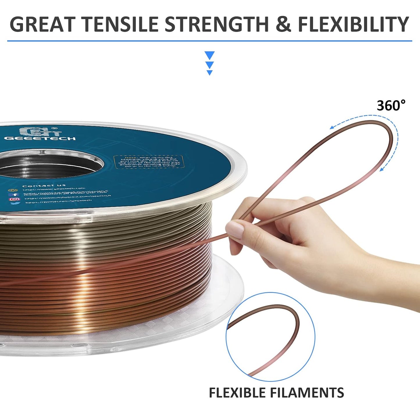 Geeetech Metal-Like Shiny Silk Bronze Rainbow 3D Printer PLA Filament, Shine Silky Metallic Printing Consumable 1.75mm, Dimensional Accuracy +/- 0.02 mm, 1kg Spool (2.2lbs), Fit Most FDM Printer
