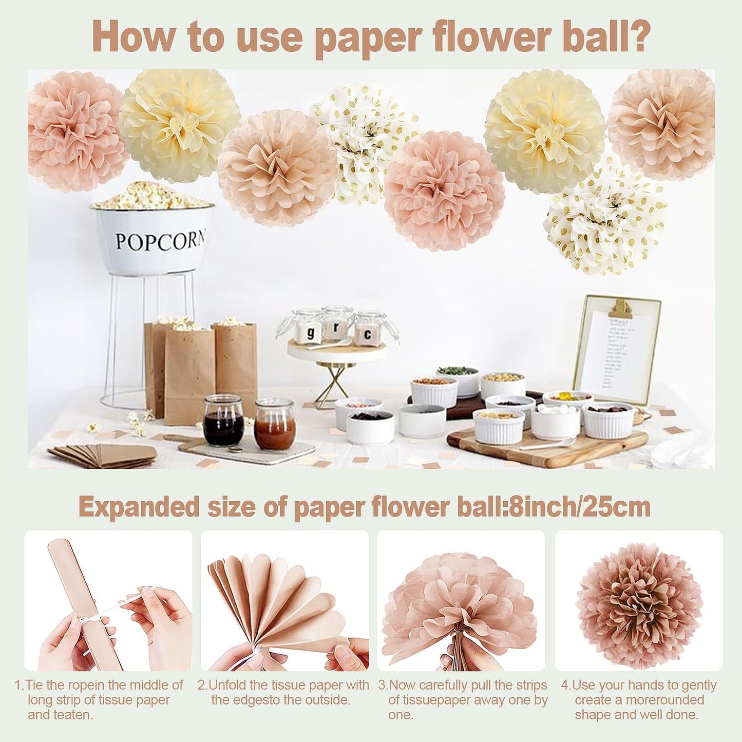 Rose Gold Birthday Party Decorations Kits with Happy Banner,Cake Topper,Hanging Swirls,Tissue Paper Pompoms,Paper Tassels Garland,Confetti Balloons for Women Girls Birthday Party