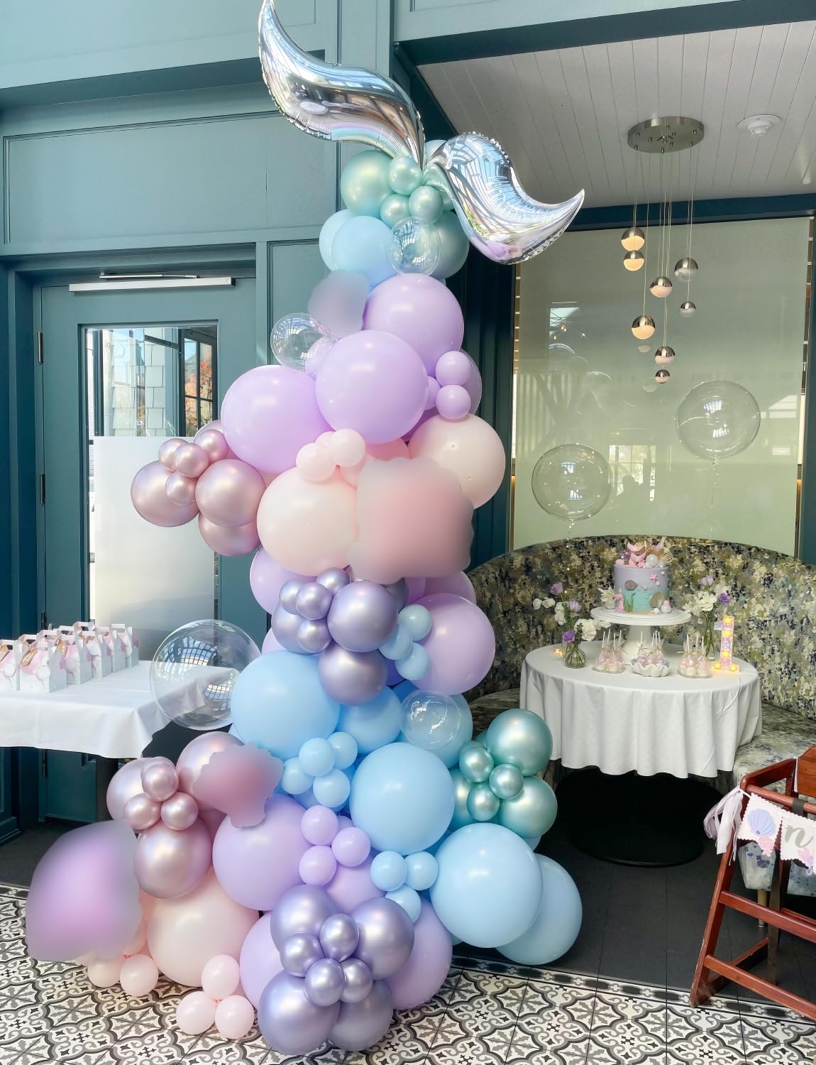 Mermaid Balloons - 12Inch Purple Pink Green Blue Balloons Glitter Metallic Purple Green Balloon Light Teal Latex Balloon for Mermaid Birthday Baby Shower Under The Sea Party Decorations (50Pcs)