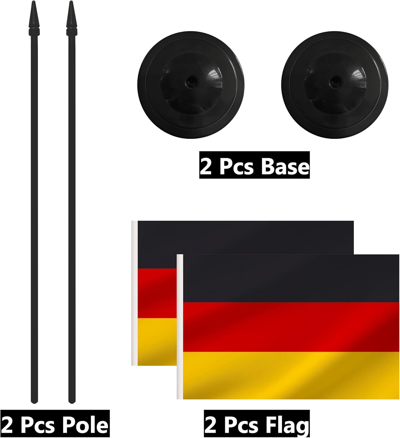 2 Pack Germany Desk Flag Set, German Desktop Small Miniature Table Office Flag with 12" Black Pole and Black Base, Offices, Classroom, Home, Festival Decoration (Germany)