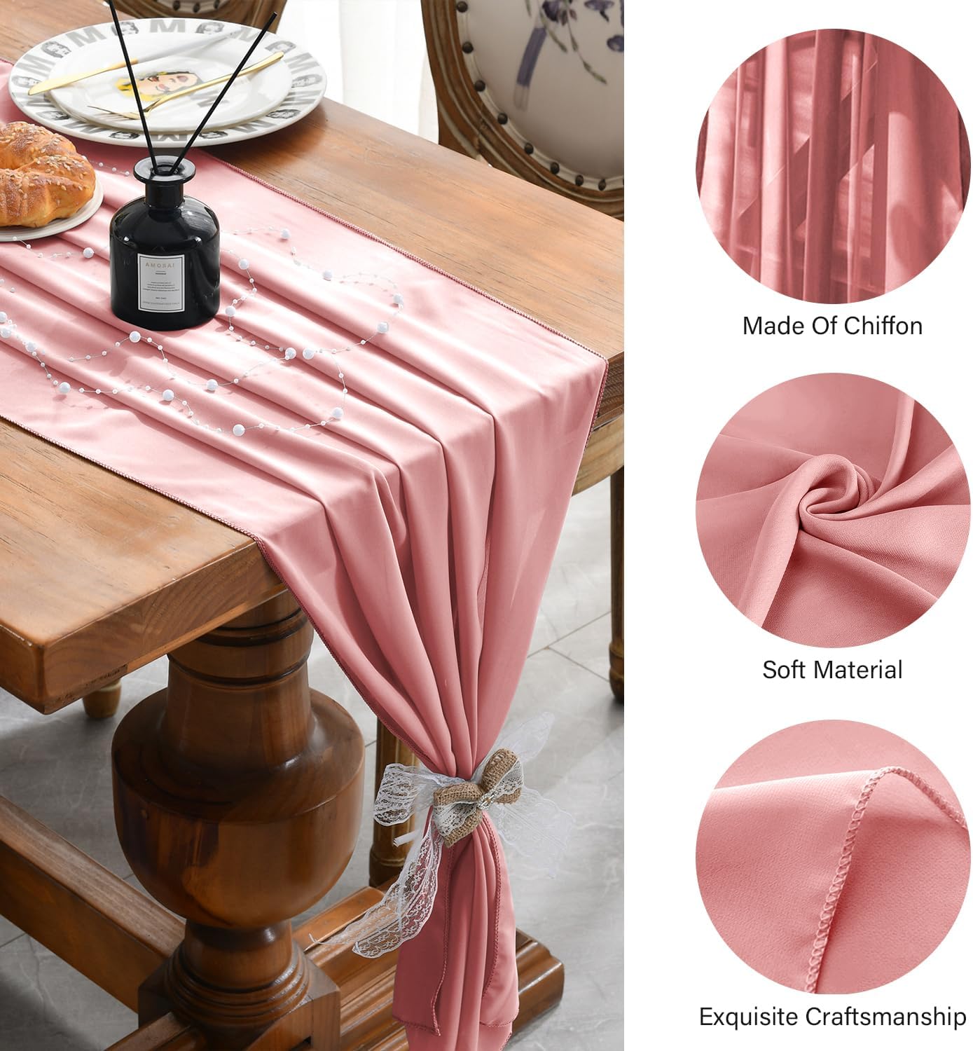 2 Pack 10 Ft Chiffon Table Runner Blush Pink Gauze Long Table Runners 27x120 Inches Sheer Tulle Table Runner for Rustic Wedding Reception Bridal Shower Decorations Birthday Party