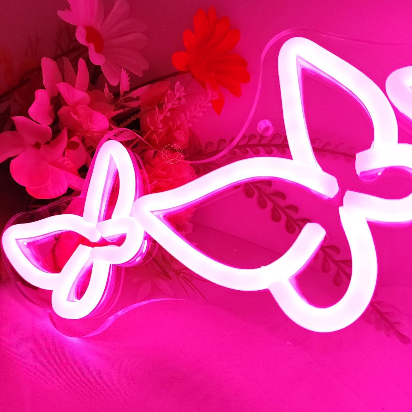 SYLHOME Pink Butterfly Led Neon Light Sign Girls Bedroom Kids Room Beauty Studio Living Room Wedding Birthday Christmas Party Light Up Sign 16.5" X 8.9" USB