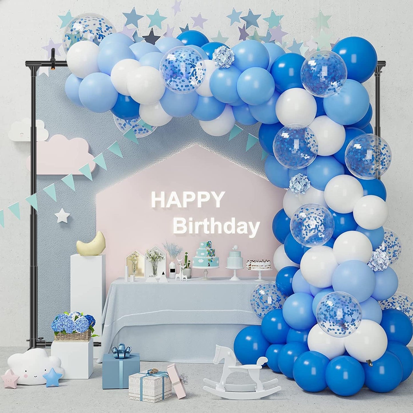 Backdrop Stand, 10x7 FT Backdrop Stand for Parties with Wheels, Moveable and Adjustable Photo Banner Stand Background Stand for Wedding, Parties, Events Decoration