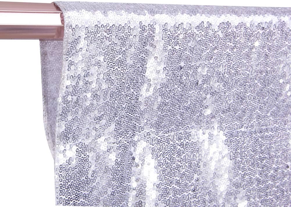 SquarePie Sequin Backdrop Curtain Not See Through Opaque Satin Photography Background for Wedding Patry 5FT x 7FT Silver