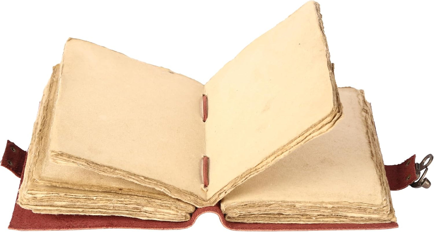 Vintage Leather Journal Handmade Buffalo Non-Refillable Deckle Edge Paper – Leather Bound Journal for Women, Men, C-Lock Closure Ideal for Writing & Travel for Artists (Sunset Peach)