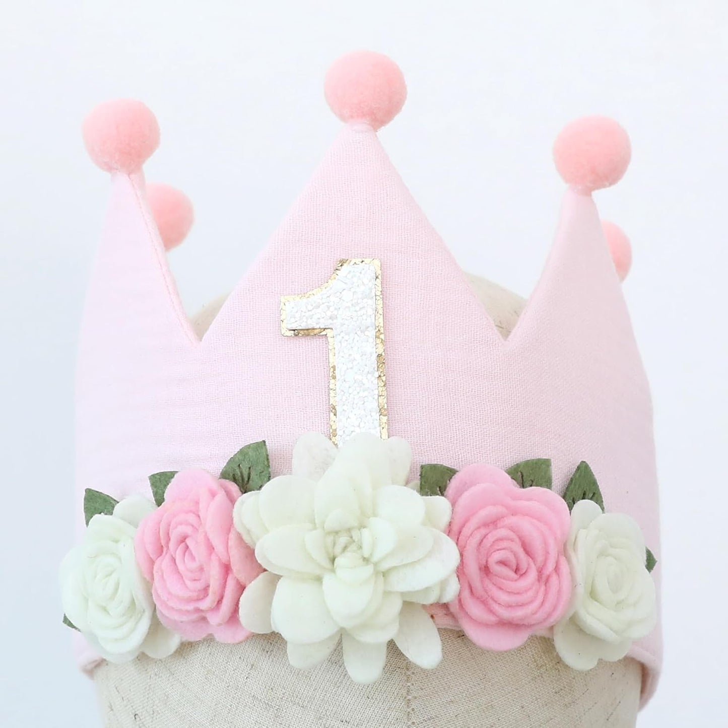 Muslin Crown Hat 1-3 Birthday For Baby Boy Girl Party Decoration Blue Pink Headband