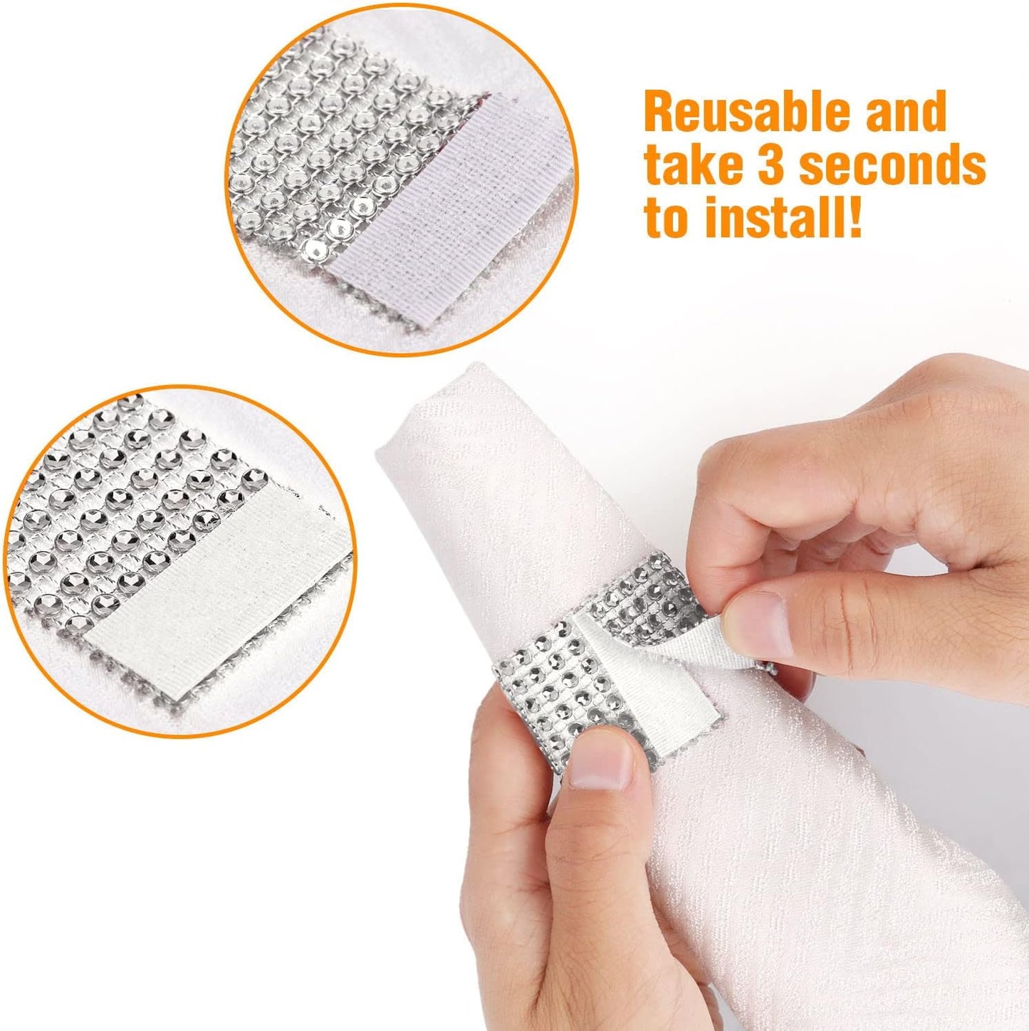 Bling Napkin Rings Set of 150, Rhinestone Silver Napkin Rings Diamond Adornment Napkin Holder Bulk for Wedding, Dinner, Party, Table Decorations, White