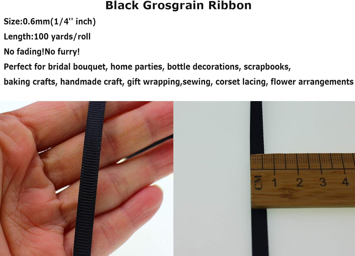 Jesep One Roll 100 Yards 1/4" Soild Grosgrain Ribbon Boutique Gift Wrapping Package Ribbon, DIY Crafts Bow Hair Headband Accessories Assorted Ribbon#30(1/4" 6mm, Black)