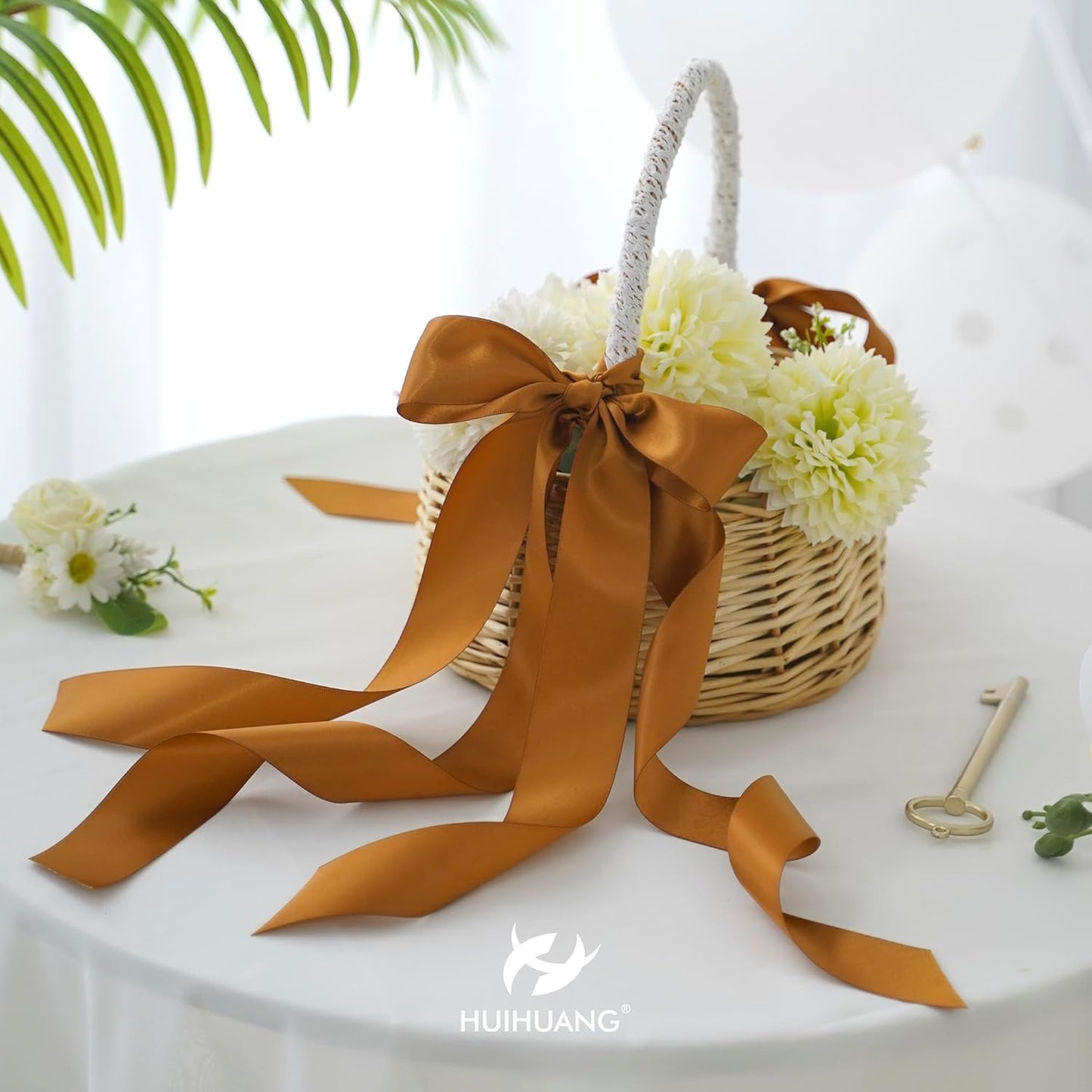 HUIHUANG Copper Ribbon Satin 1-1/2" Wide Double Face Polyester Satin Ribbons for Crafts, Thick Silk Ribbon for Gift Wrapping Hair Bows Floral Bouquet Cake Box Christmas Decor Party Favor - 50 Yards