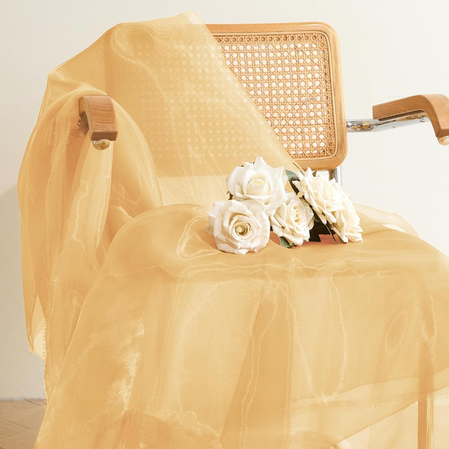 P Pothuiny Sheer Organza Fabric by The Yard, 10 Yards x 60 Inch Wide Bridal Champagne Organza Tulle Fabric Roll Shiny Gauze Fashion Dress Sewing Craft for Wedding Party Decorations Backdrop