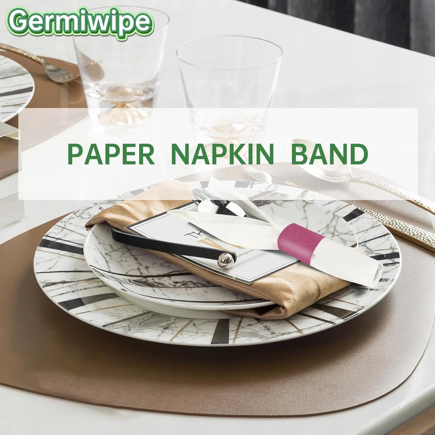 Germiwipe Paper Napkin Bands Box of 500,Napkin Rings Self Adhesive,Silverware Wraps Bands (Burgundy, Burgundy-500pcs)