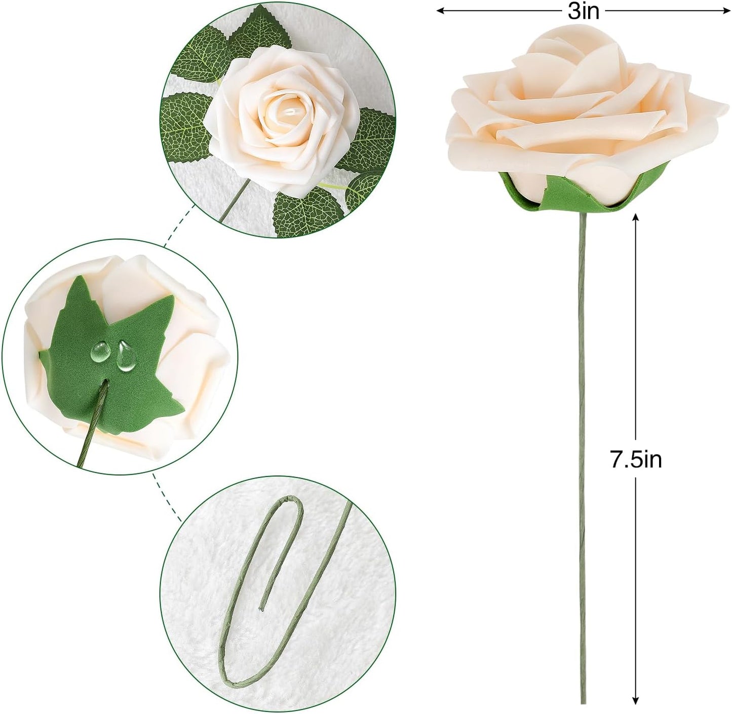 AmyHomie Artificial Flower Champagne Rose 25pcs Real Looking Fake Roses w/Stem for DIY Wedding Bouquets Centerpieces Arrangements Party Baby Shower Home Decorations