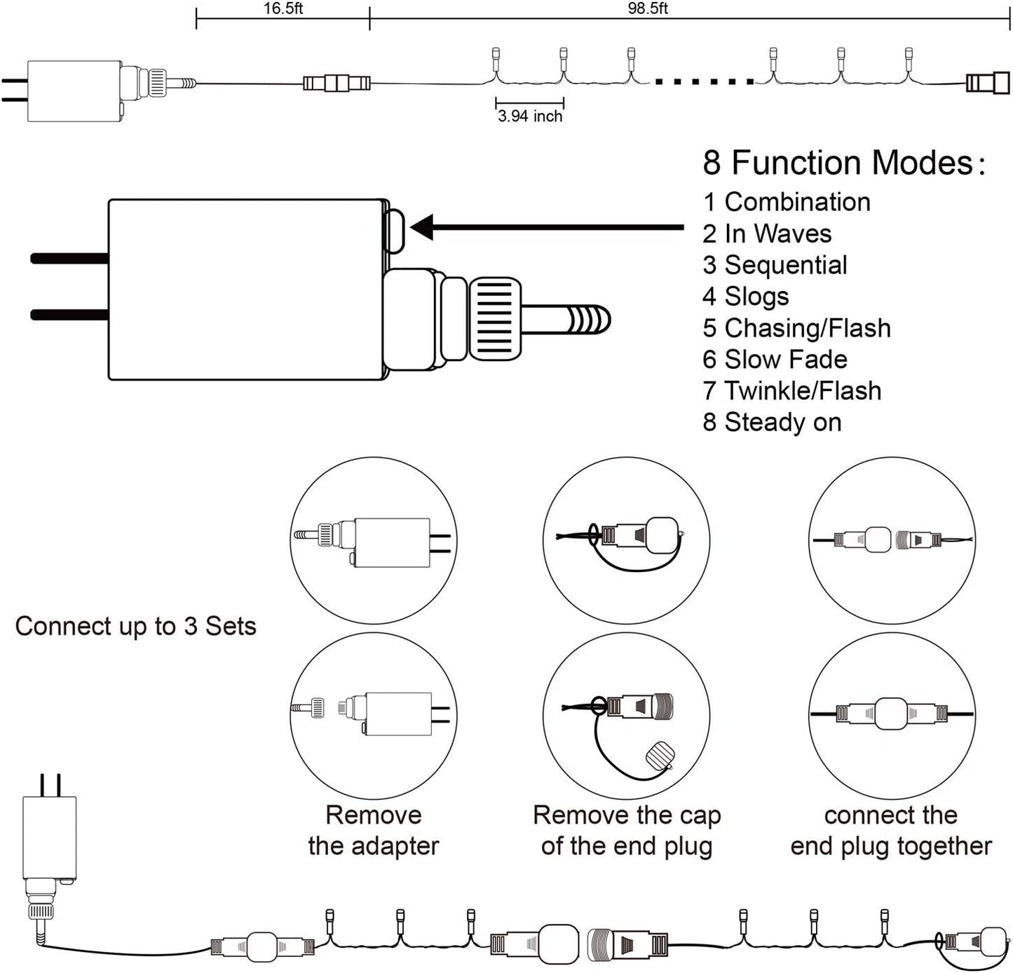LJLNION 300 LED String Lights Outdoor Indoor, Extra Long 98.5FT Super Bright Christmas Lights, 8 Lighting Modes, Plug in Waterproof Fairy Lights for Holiday Wedding Party Bedroom Decorations (Blue)