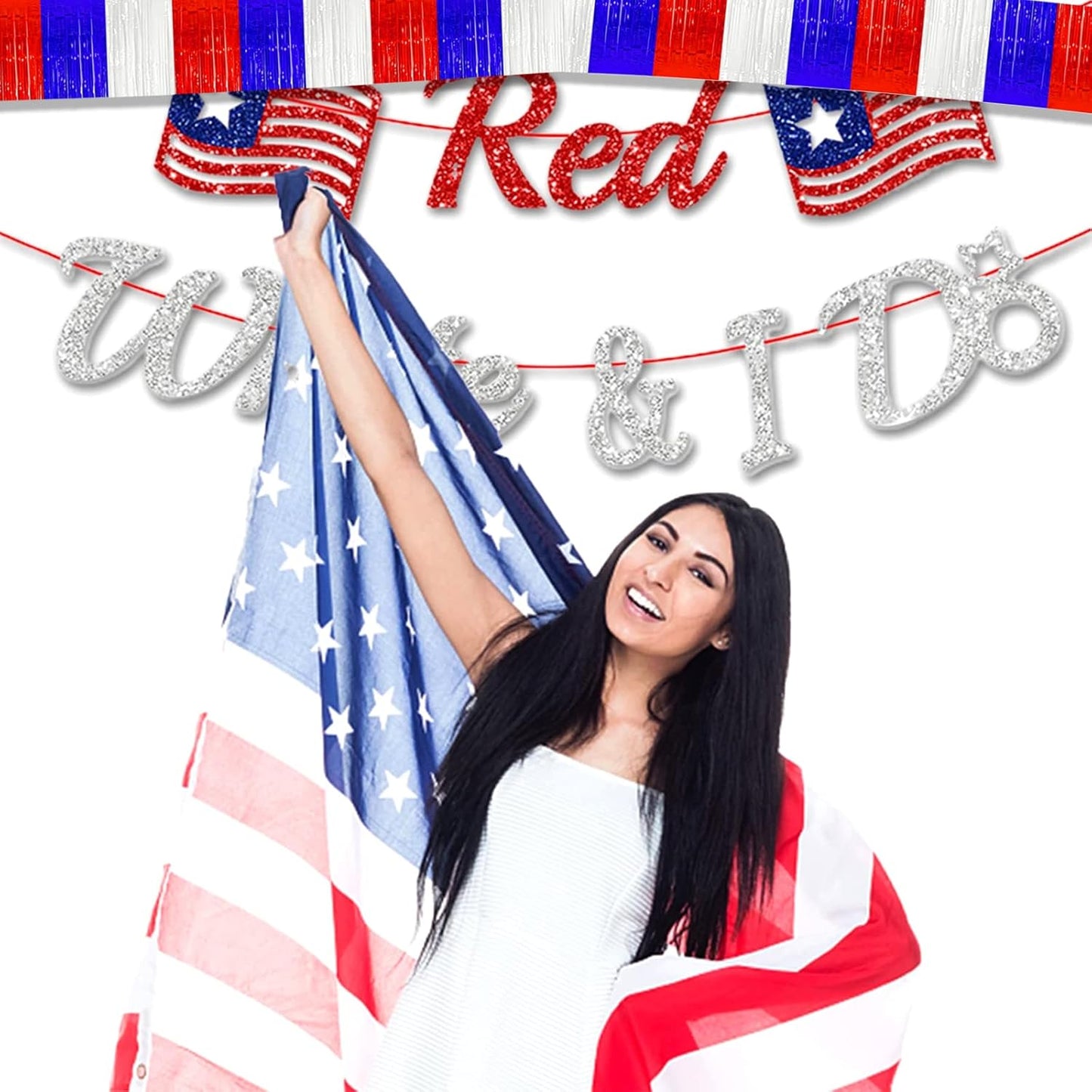 6 Pack 10 Feet White Blue Red Foil Fringe Garland Metallic Tinsel Streamers Banner Wall Hanging Backdrop Banner for Parade Floats, Thanksgiving, Christmas, Birthday, Halloween Party Decorations