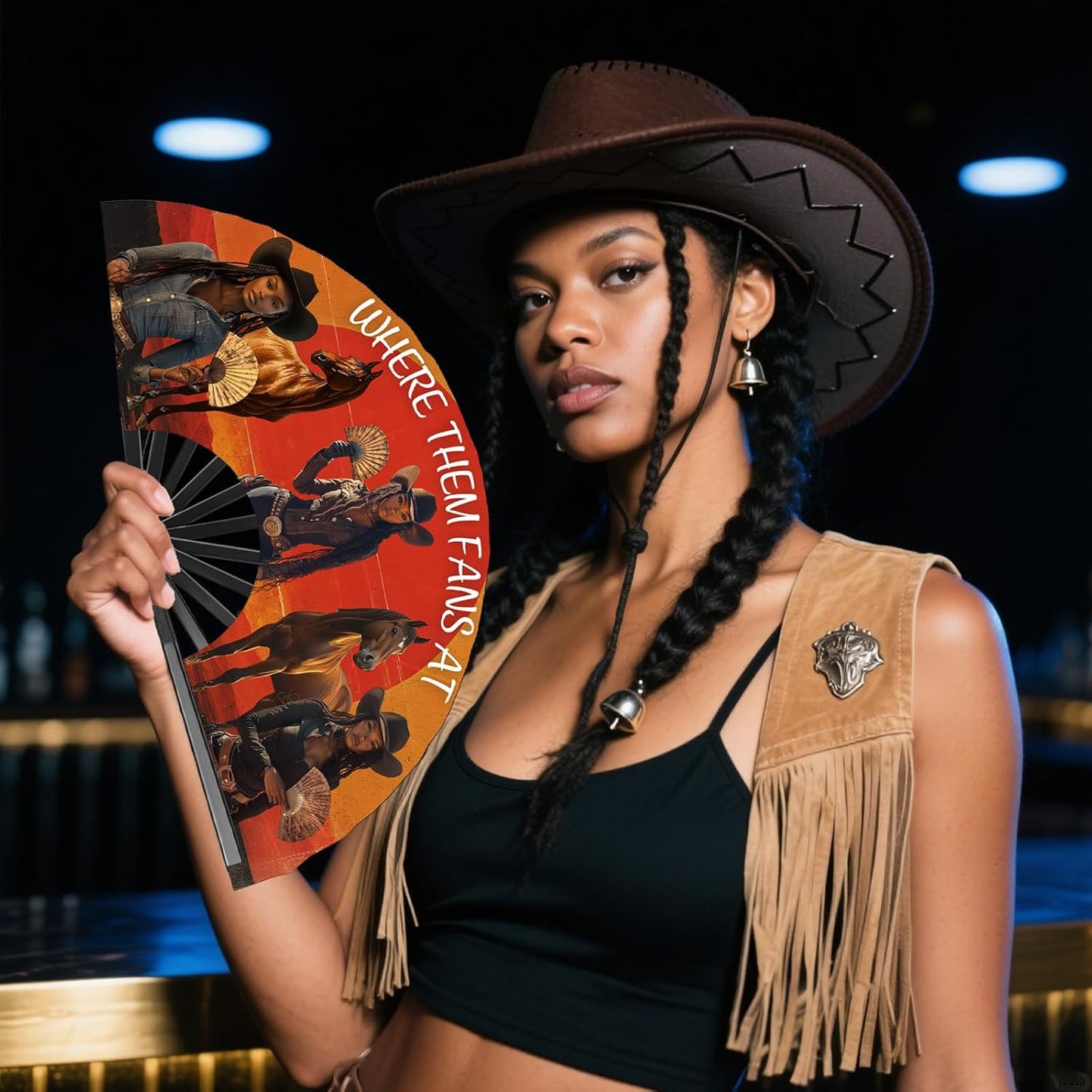 Where Them Fans at Folding Fans for Line Dancing, Boots On The Ground, Line Dance Popping Fan, Western Clack Fan for Dance, Party, Decoration, 13In