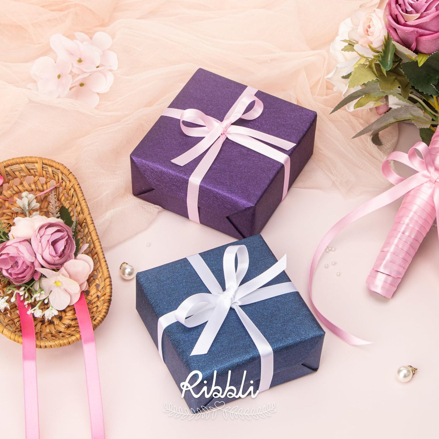 Ribbli Double Faced Hot Pink Satin Ribbon,3/8” x Continuous 25 Yards,Use for Bows Bouquet,Gift Wrapping,Floral Arrangement