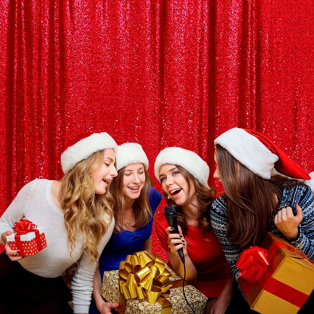 Poise3EHome Red Sequin Backdrop Curtain, 10Ft x 10Ft Red Glitter Photography Background Curtains, Sequence Xmas Thanksgiving Backdrop Drapes for Wedding Party Festival Decor