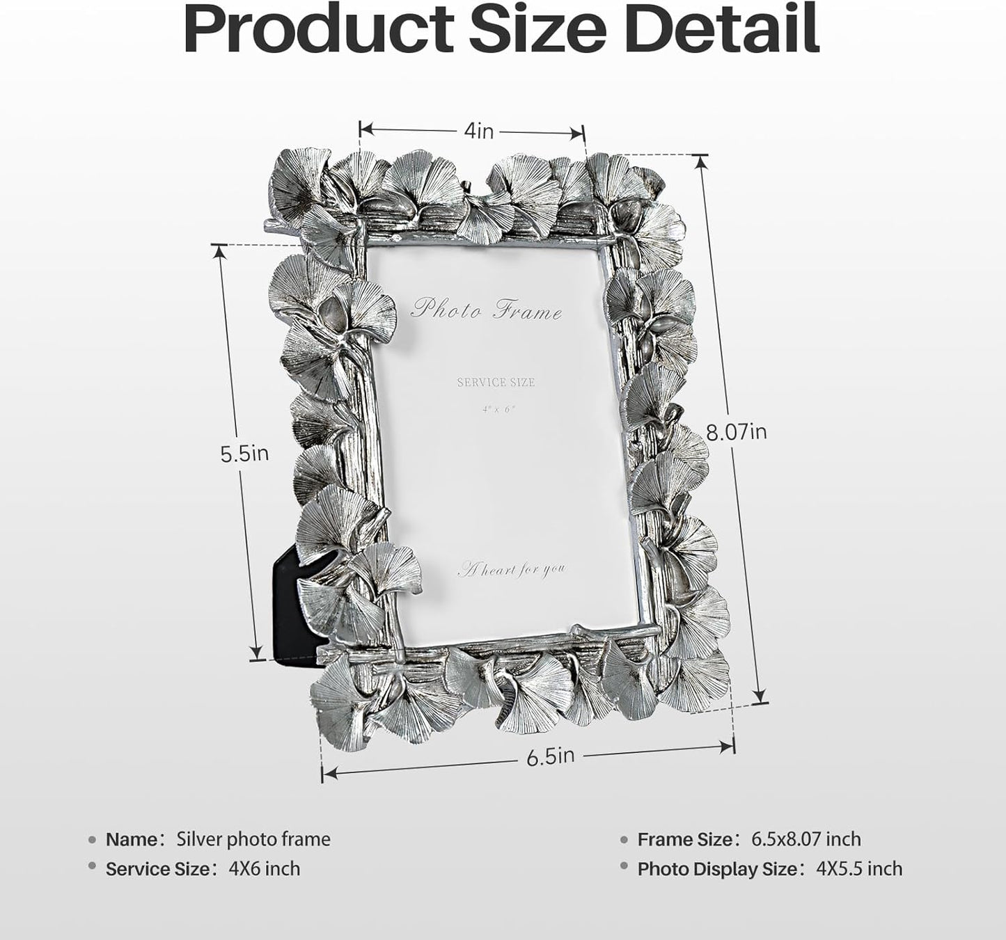 Cuspin 4x6 Silver Picture Frame, Vintage Silver Ornate Leaf Textured Hand-Crafted Resin with Glass Front Antique Photo Frame for Tabletop Display, Retro Design Home Decor