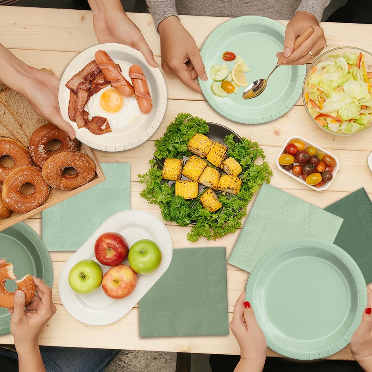 CMUSKO Sage Green Baby Shower Decorations - 150pcs Gradient Plates & Napkins Kit Serves 50 - Party Supplies for Birthday,Wedding