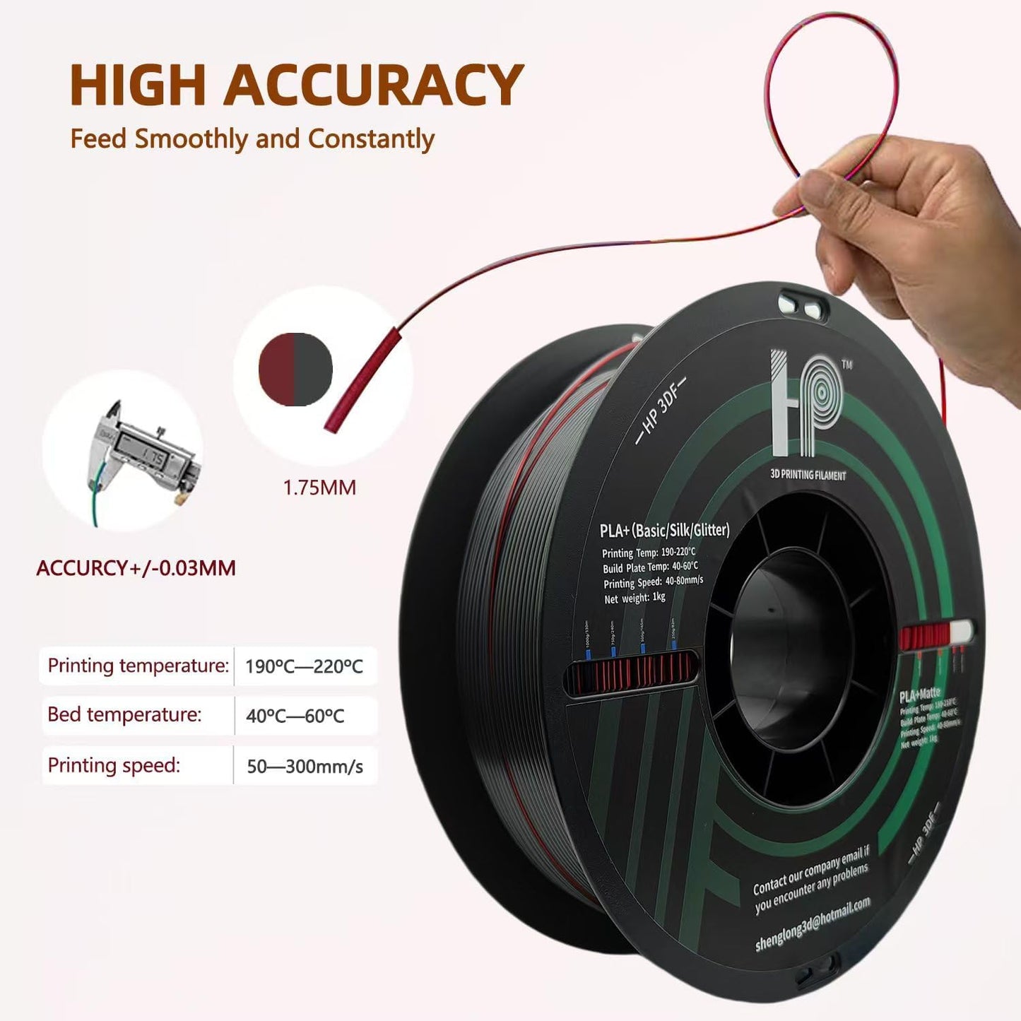 3D Printer Filament, Silk PLA, Color Changeable PLA Filament 1.75mm, Changes Color with Light and Angle, Dimensional Accuracy+/-0.02mm, 1KG Spool (2.2 lbs), Fit Most FDM Printer(Silk Red Black)