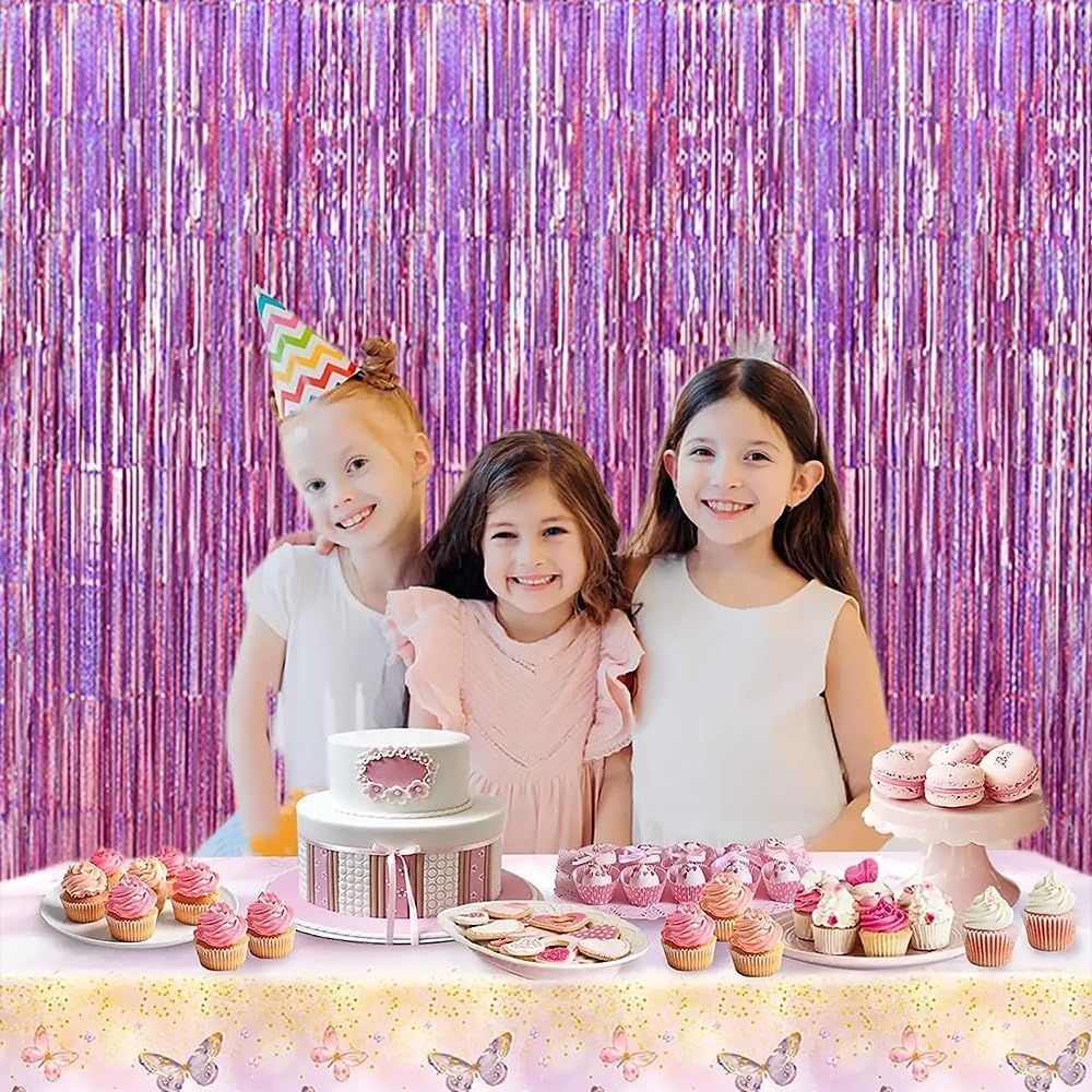 TONIFUL 3Pcs Laser Light Pink Door Streamers,Laser Pink Photo Booth Backdrop Metallic Streamers Pink Foil Fringe Curtains for Birthday,Christmas,New Year,Bachelorette,Grad Party(9.9ft x 6.6ft)