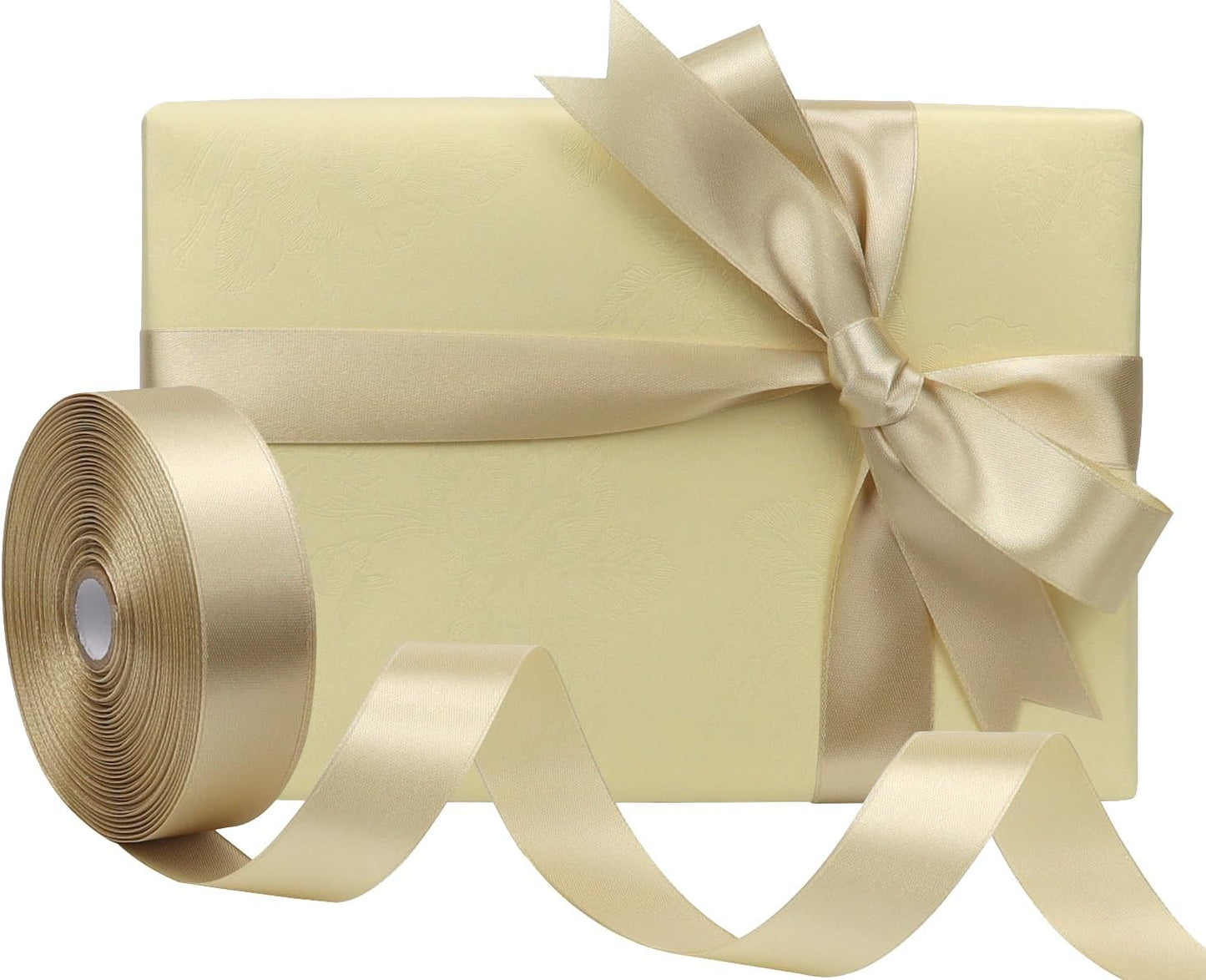 Champagne Solid Satin Ribbon 1 Inch 50 Yards Solid Polyester Fabric Ribbon for Gift Wrapping Wedding Christmas Baby Shower Birthday Party Decoration Handmade Immortal Flower Craft