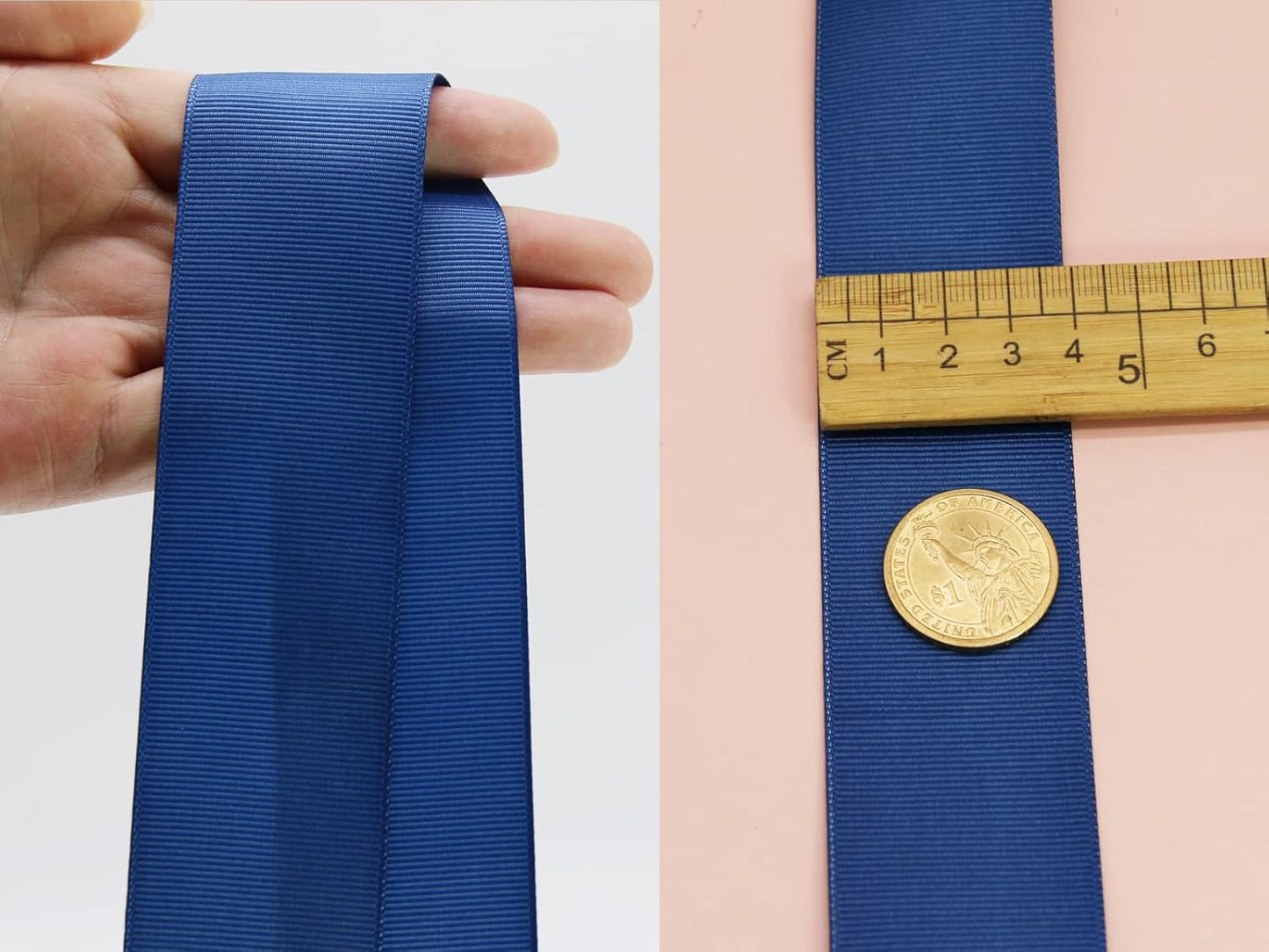 One Roll 50 Yards Soild Navy Blue Grosgrain Ribbon 1 1/2 inch Flower Bouquets Ribbons-1.5 inch Thick Gift Wrapping Ribbon-DIY Crafts Bow Hair Headband Accessories Ribbons #365(38mm)