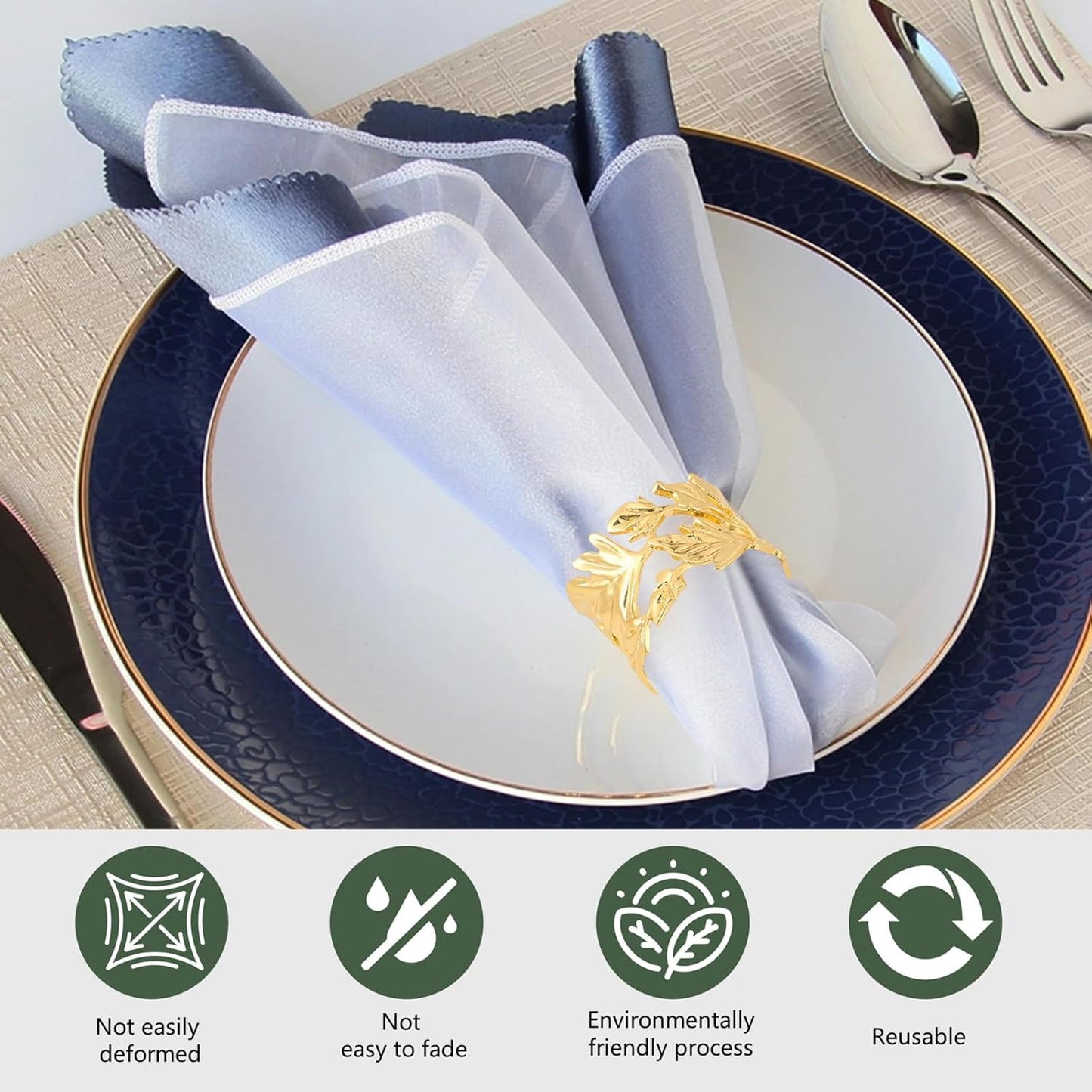 Gold Leaf Napkin Rings Set of 12, Mgrlfbl Golden Leaves Fall Napkins Rings Alloy Holders Bulk for Thanksgiving Weddings Christmas Table Setting Decor,Holiday Dinner,Birthday Party Decoration(Round 12)