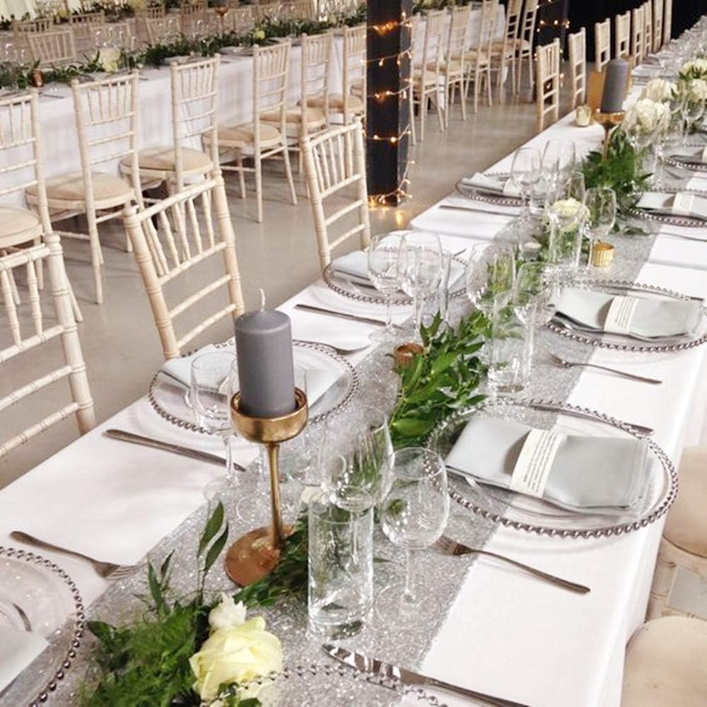Silver Table Runner 10 Packs 12x72 Inch Sequin Glitter Table Runner for Rectangle Tables for Birthday Banquet Wedding Baby Shower Party Decorations