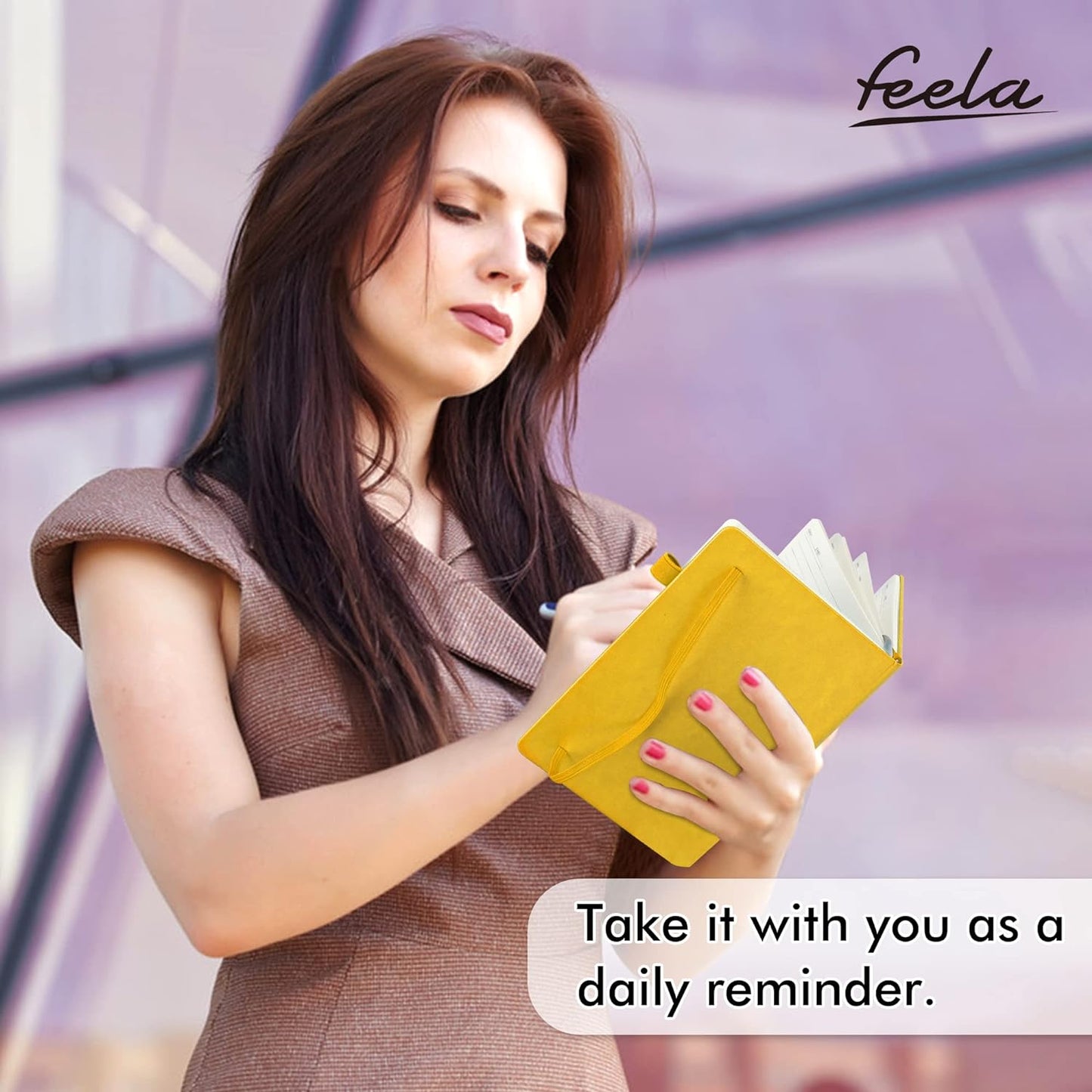 feela 5 Pack Journal Notebook Bulk for School, Hardcover Business Notebooks Classic Ruled Lined Journals with Pen Holder for Work Note Taking, with 5 Black Pens, 120 GSM, 5.1”x8.3”, A5, Yellow