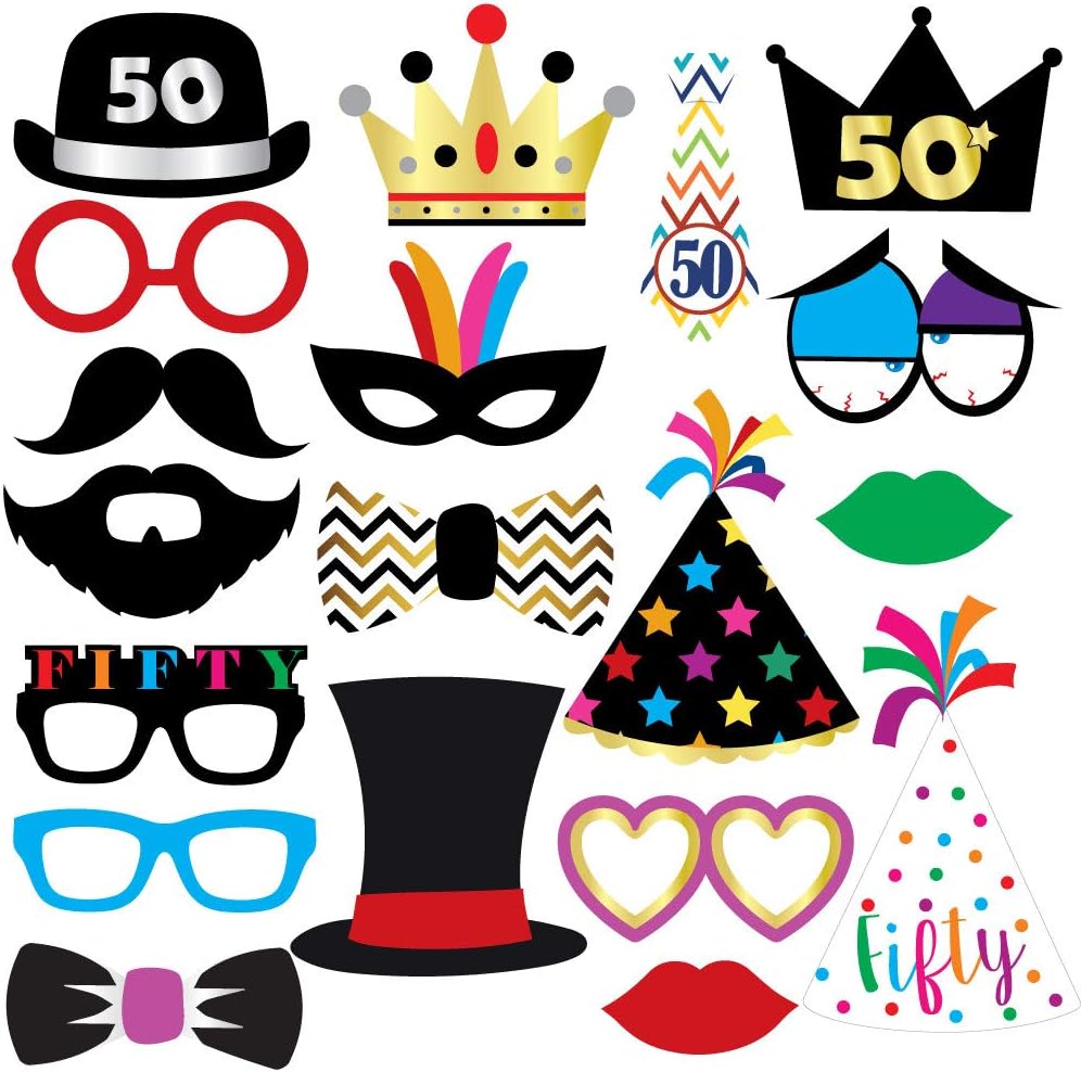 50th Birthday Photo Booth Party Props - 40 Pieces - Funny 50th Birthday Party Supplies, Decorations and Favors