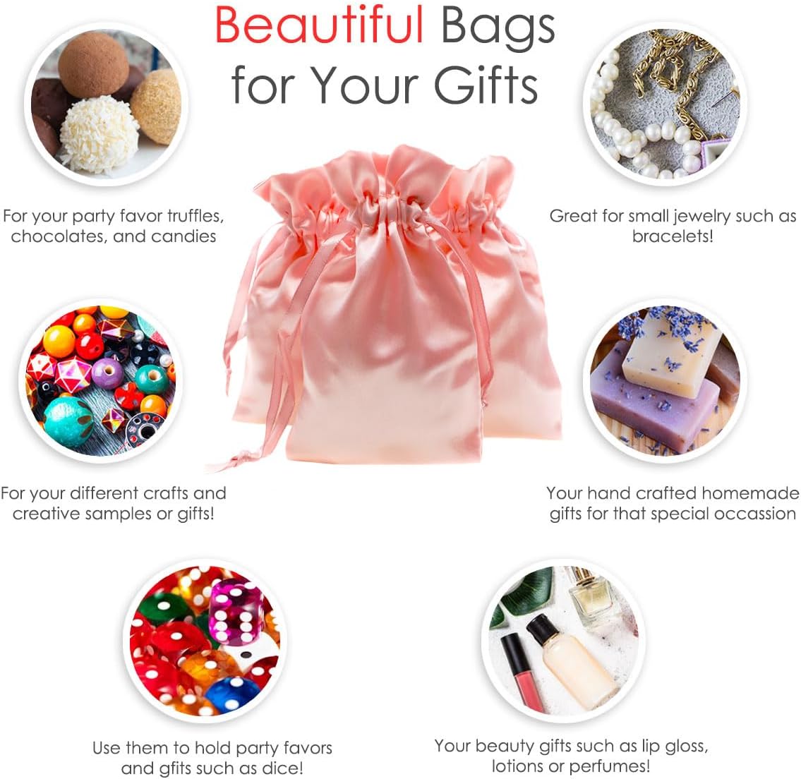 5" x 8" Pink Champagne Satin Gift Bags, Jewelry Bags, Wedding Favor Drawstring Baby Shower Christmas 50 per Pack