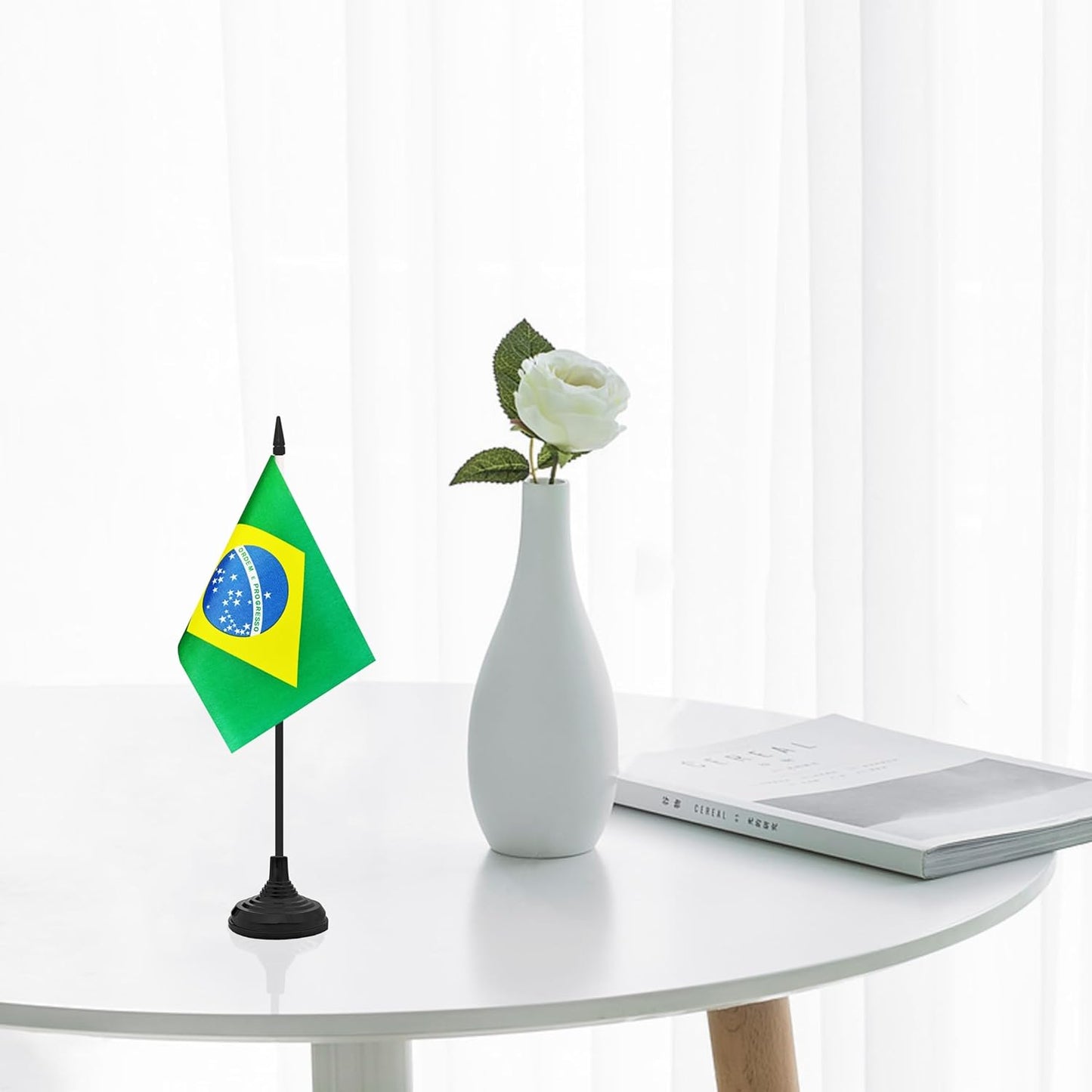 12 Pack Brazil Desk Flag Set, Brazilian Table Office Flag, Small Miniature Desktop Flag With Black Pole and Black Base, Classroom, Offices Meeting Desk Decoration (Brazil)