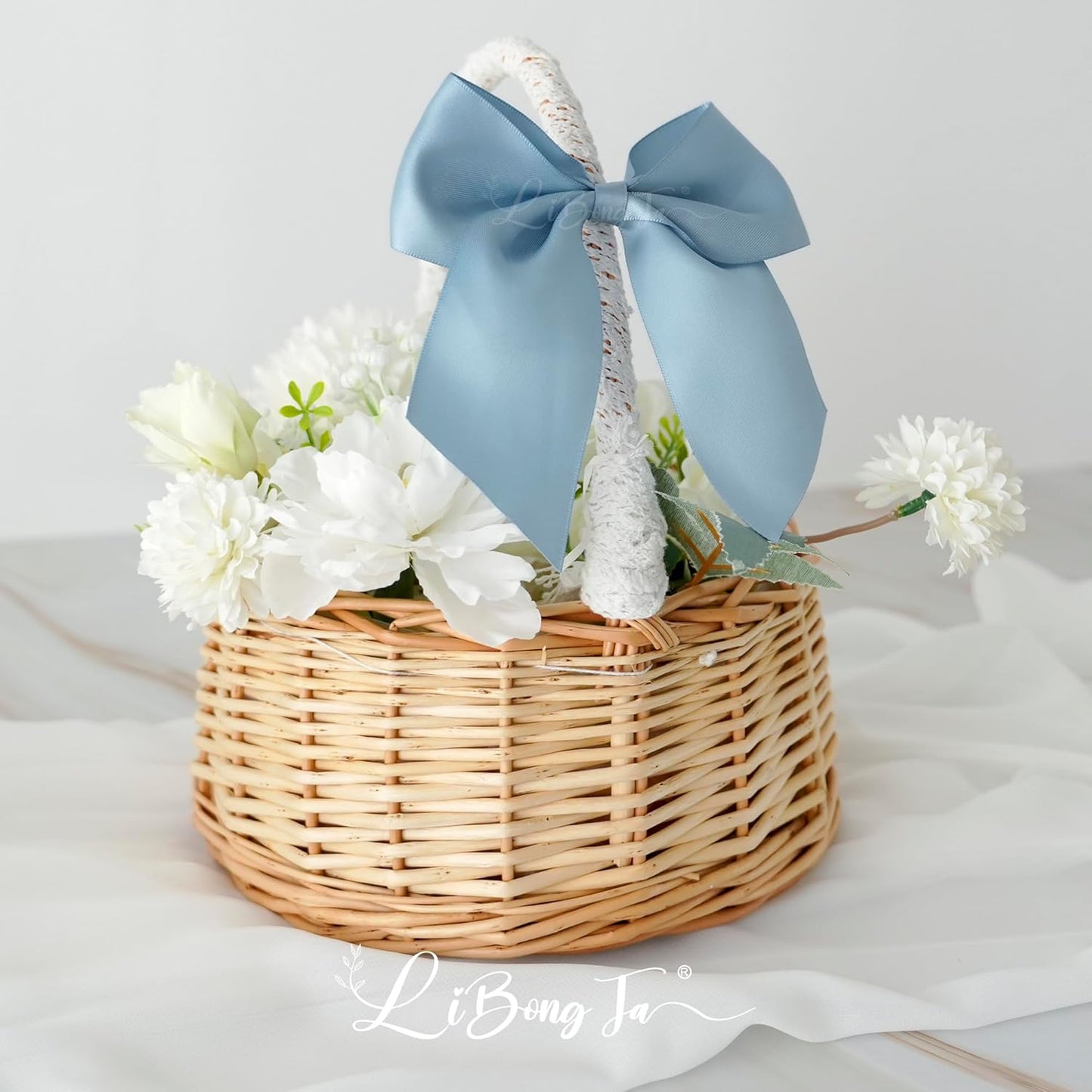 5'' Dusty Blue Bow Party Decorations Satin Bows, Twist Tie Bows for Treat Bags, Cake Pops, Pre-tied Bow Premade Ribbon Bows for Crafts, Holiday Bows for Gift Wrapping, Wedding Decor-24 Counts