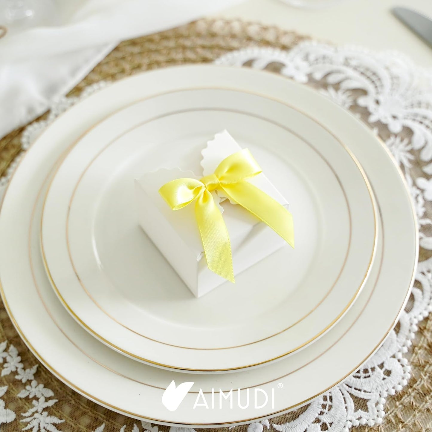 AIMUDI Yellow Bows 2.5" Satin Bows with Twist Tie Premade Craft Bows for Treat Bags Cake Pop Gift Wrapping Basket Wedding Favors Cookie Candy Bagging Baby Shower - 50 Counts