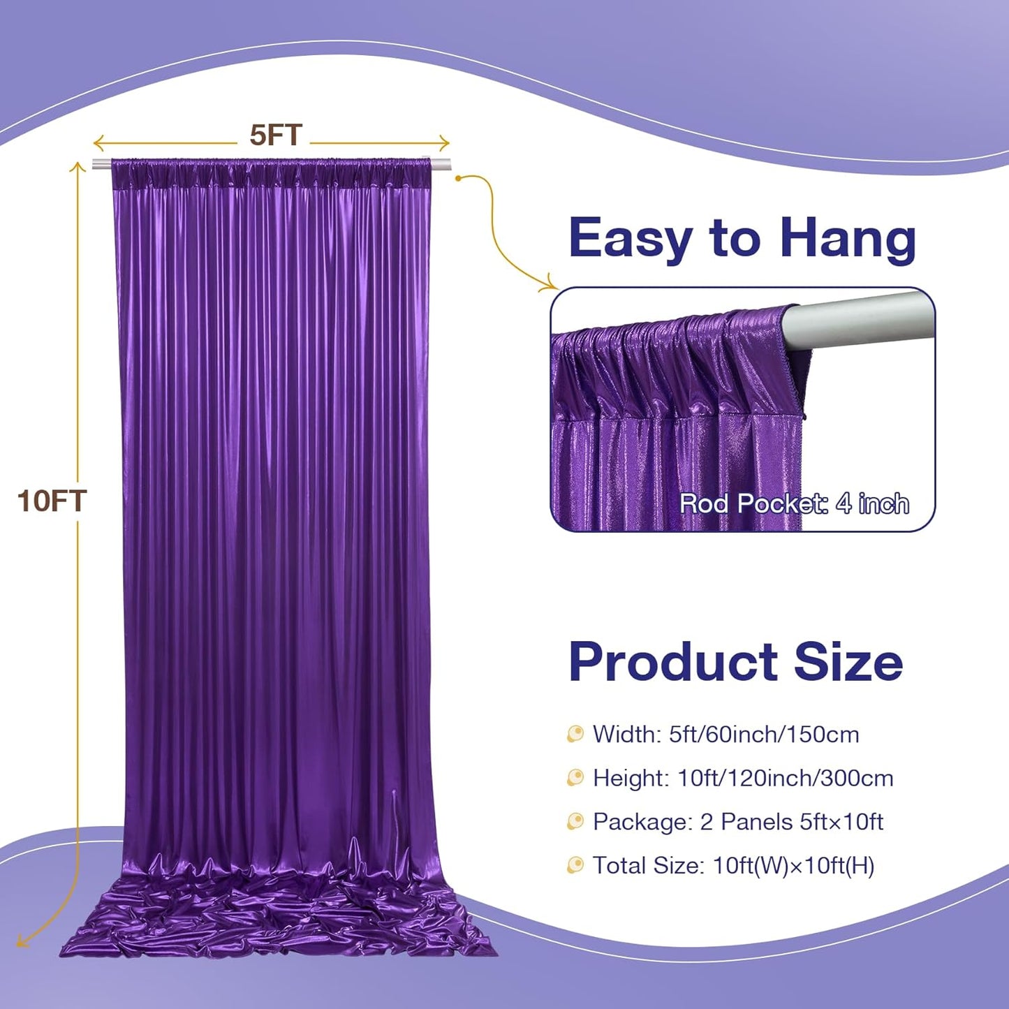10x10 ft Glitter Purple Backdrop Curtain for Parties, Wrinkle Free Thick Purple Sequin Backdrop, 2 Panels 5×10FT Shimmer Photo Backdrop Drapes for Themed Party Wedding Photographs Background