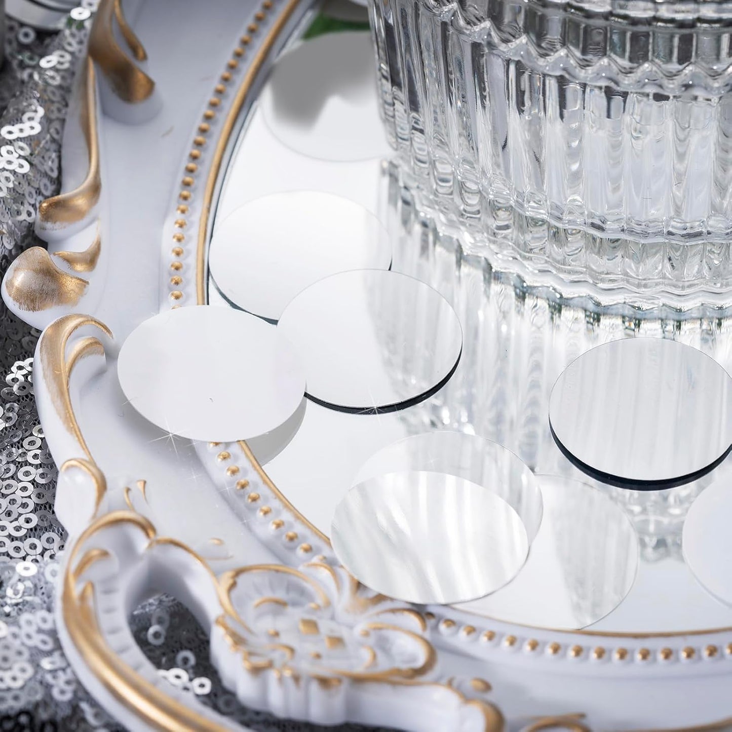 Silver Sparkle Confetti 1.2 Inch - 300 Metallic Flakes for Wedding, Birthday Party, Table Scatter